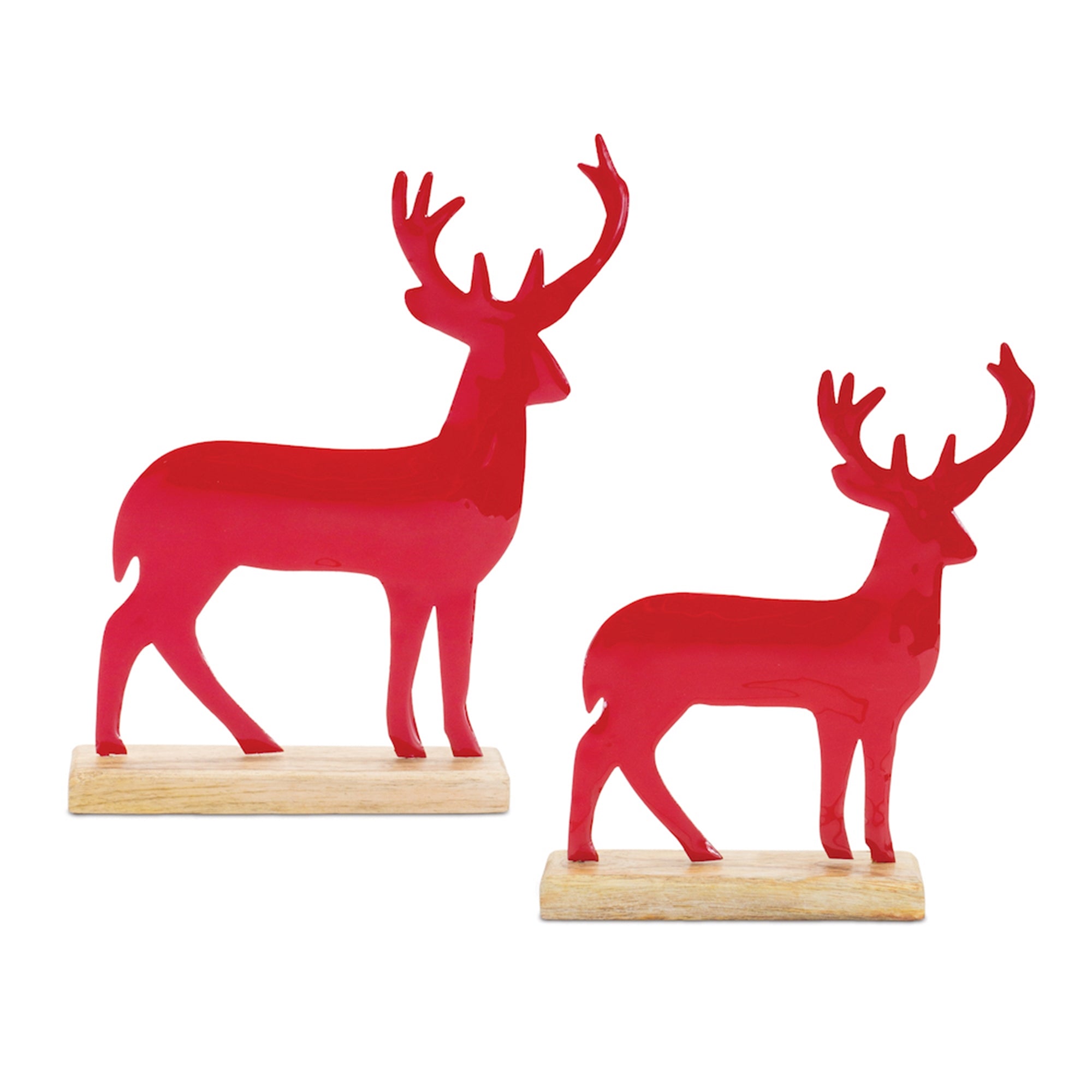 Metal Deer Silhouette with Wood Base (Set of 2)