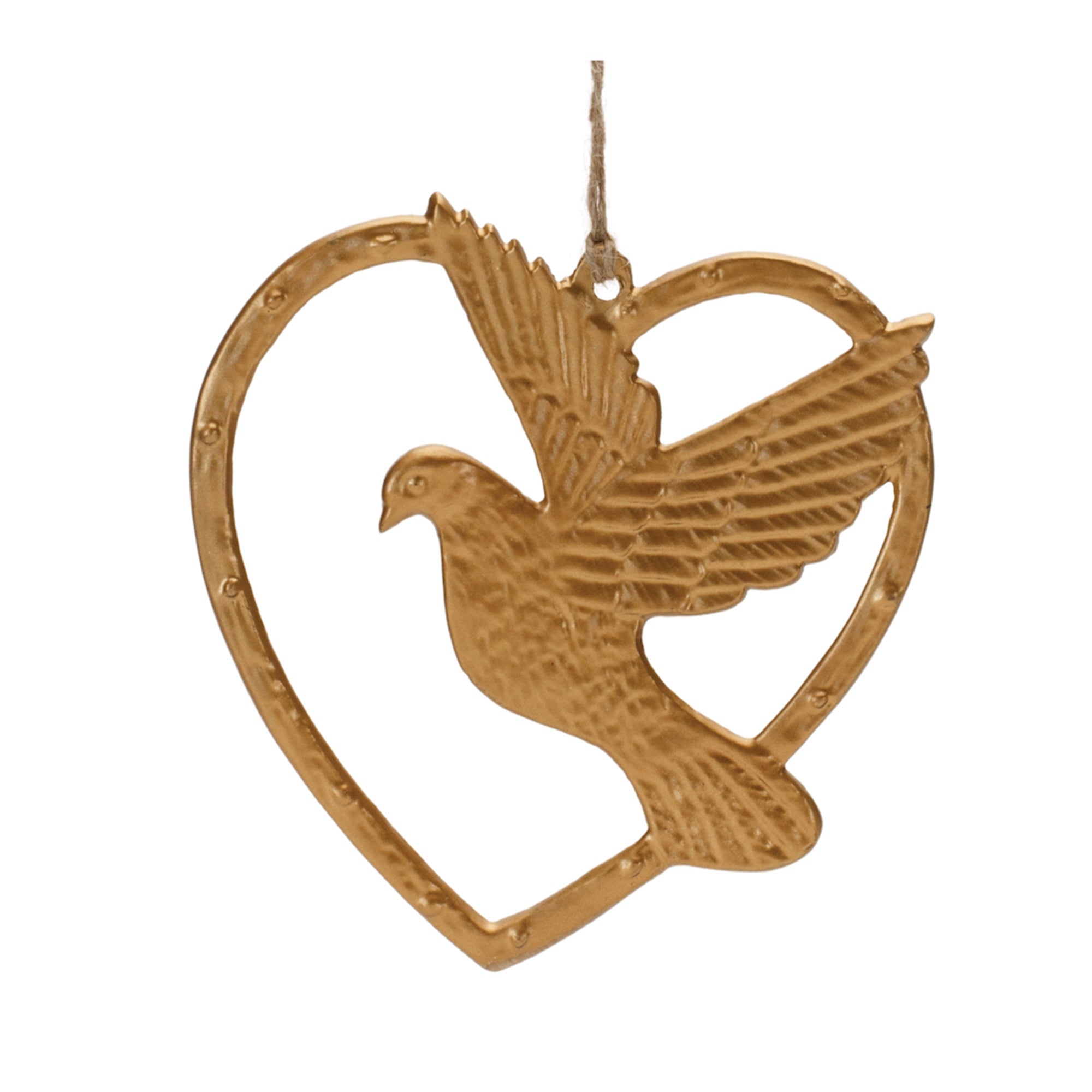 Metal Heart and Dove Outline Ornament (Set of 12)
