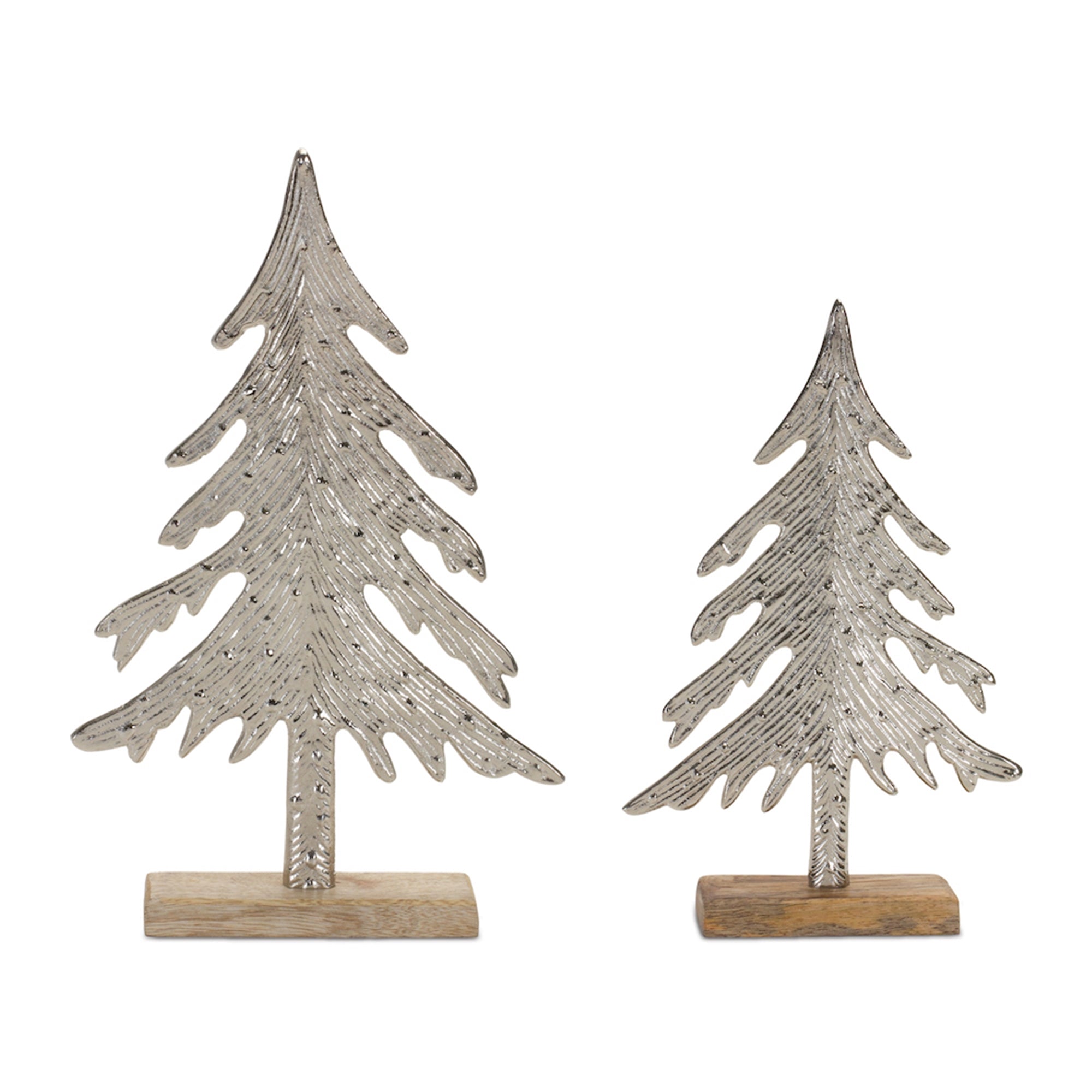 Metal Pine Tree on Natural Mango Wood Base (Set of 3)