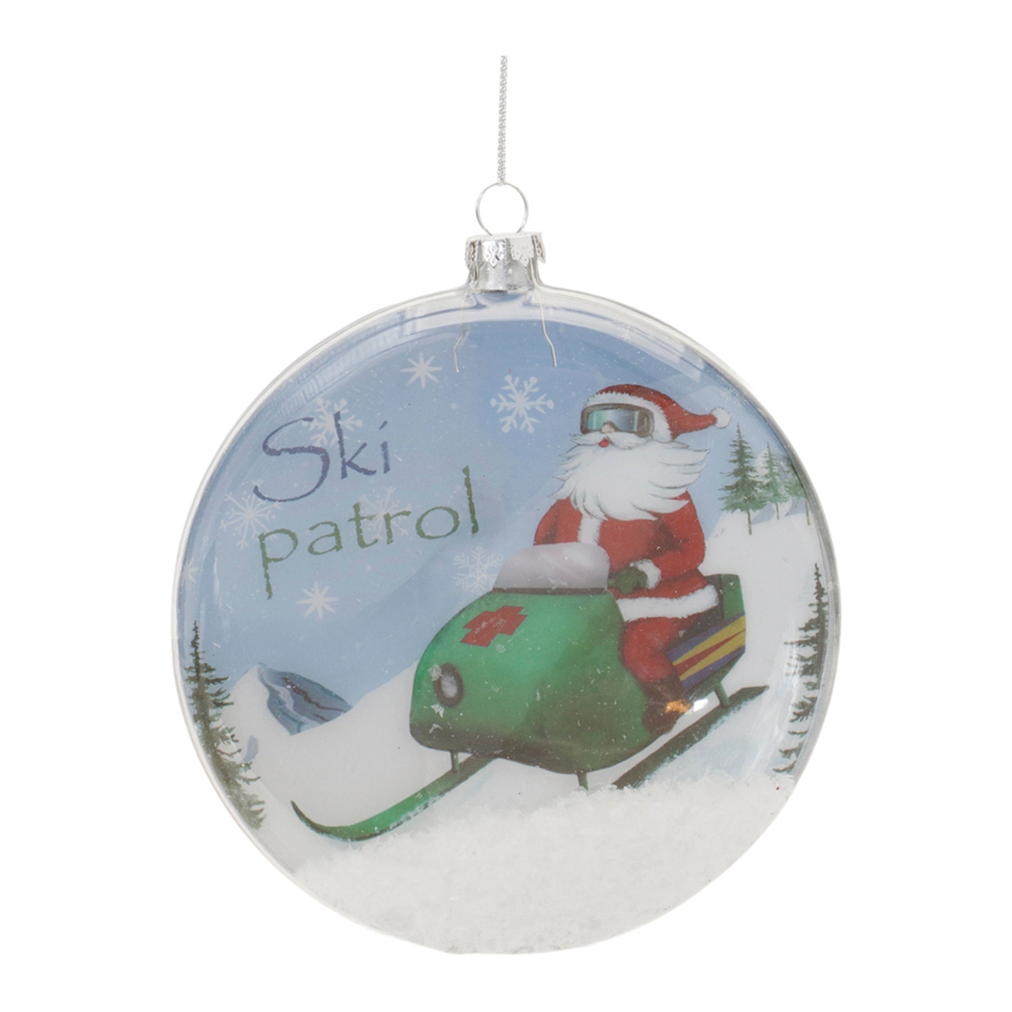 Glass Santa Ski Patrol Disc Ornament (Set of 6)