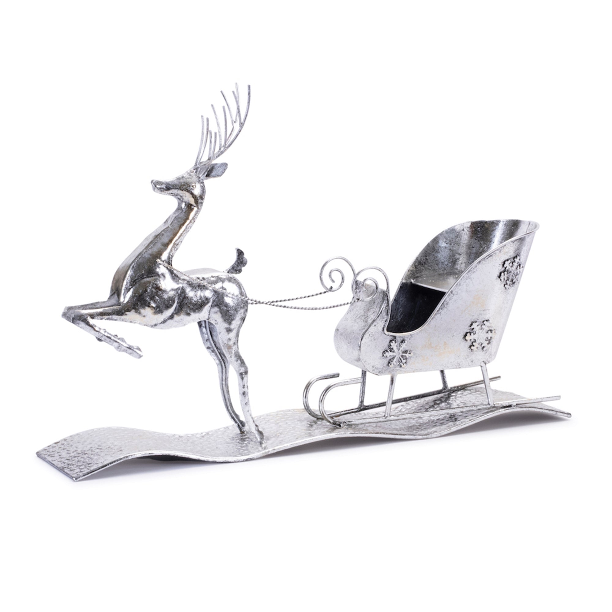 Hammered Metal Reindeer with Sleigh