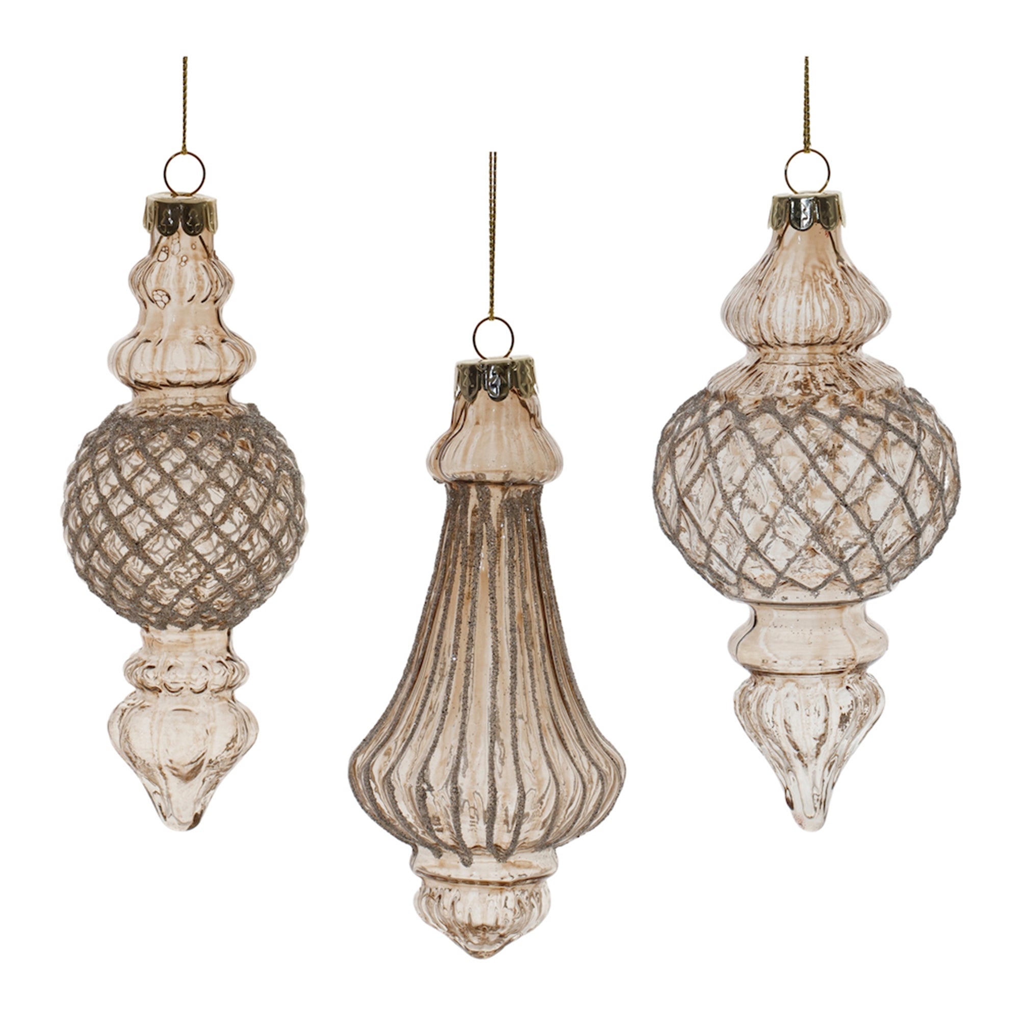 Ornament (3 Asst) 5.5"H, 6"H, 6.25"H Glass
