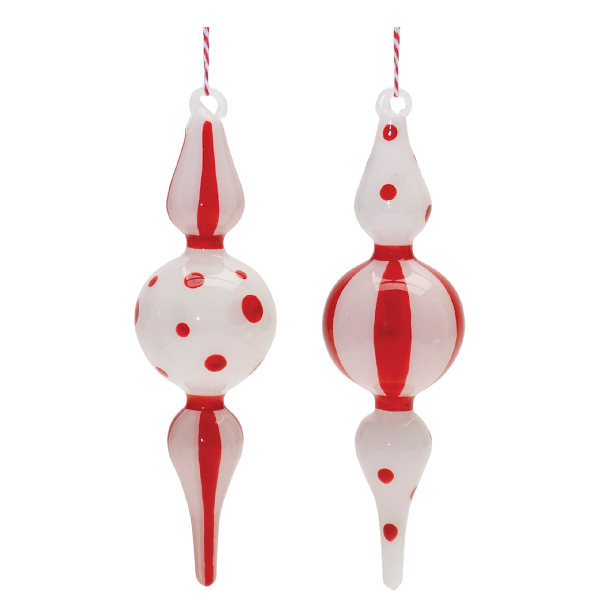 Glass Peppermint Finial Drop Ornament (Set of 12)