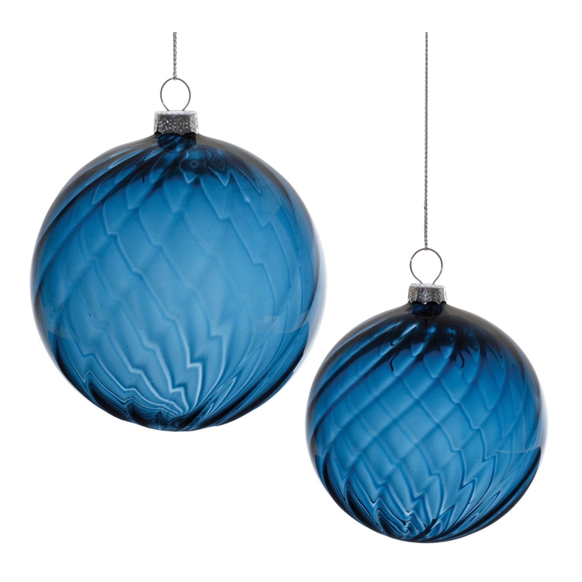 Blue Ribbed Swirl Glass Ornament (Set of 6)