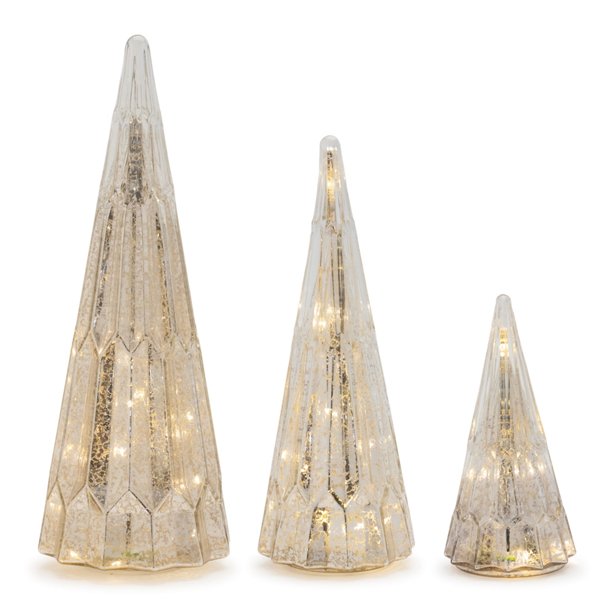LED Tree (Set of 3) 8"H, 12"H, 15.5"H Glass 3 AA Batteries, Not Included