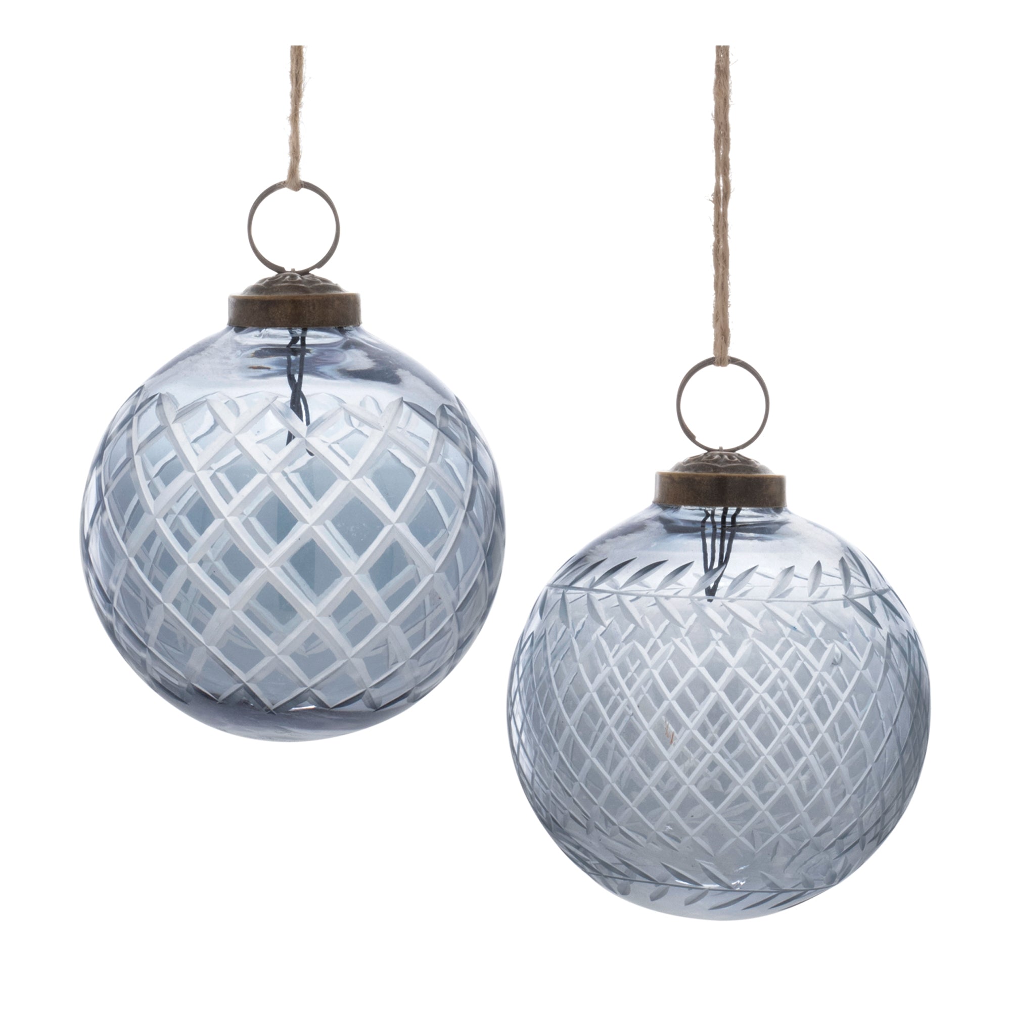 Blue Harlequin Etched Glass Ball Ornament (Set of 6)