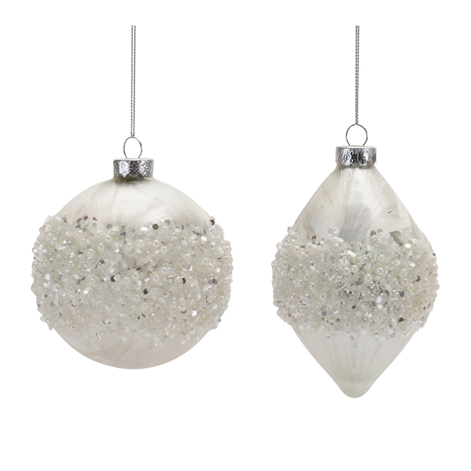 Ivory Beaded Glass Ornament (Set of 6)