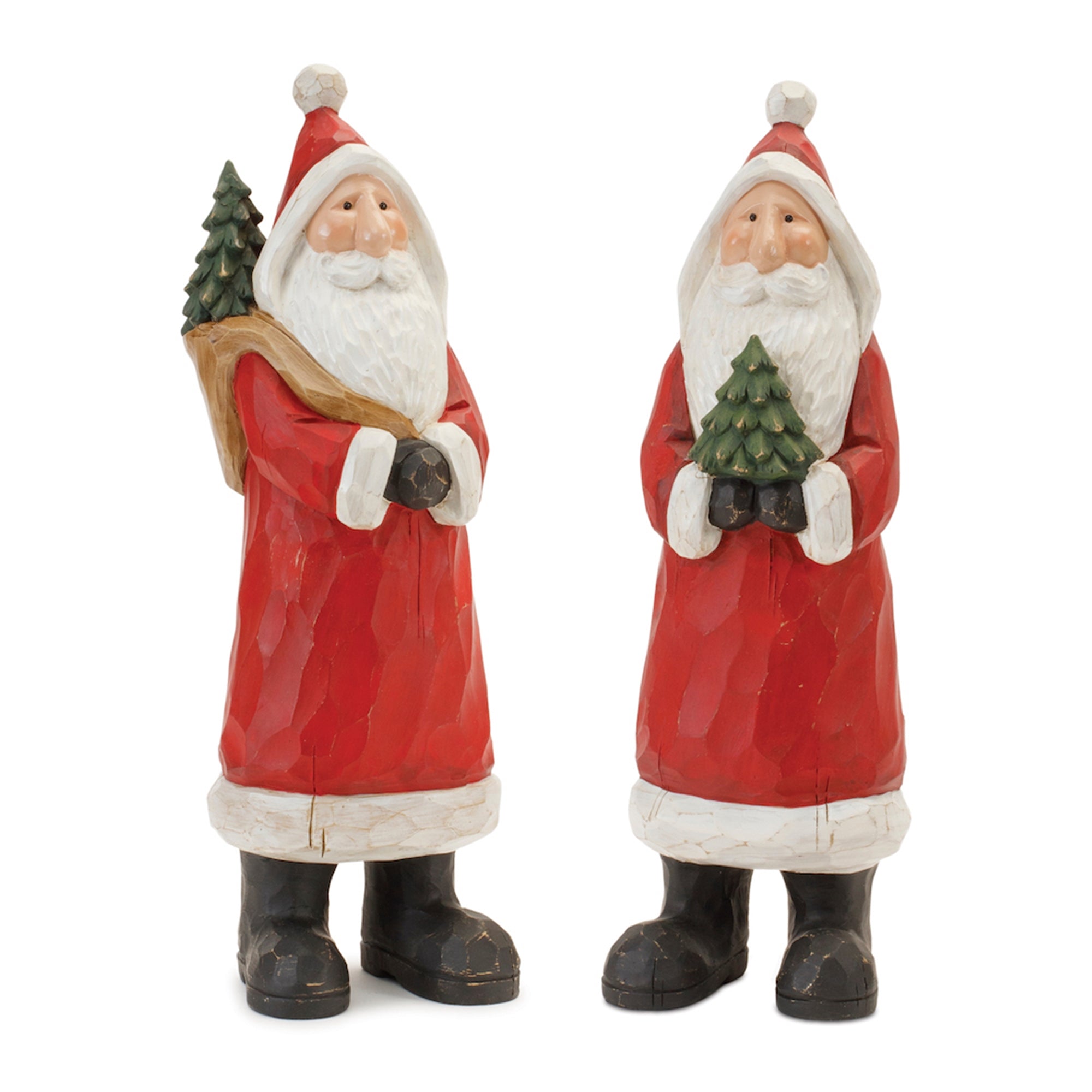 Woodland Santa with Pine Tree Statue (Set of 2)
