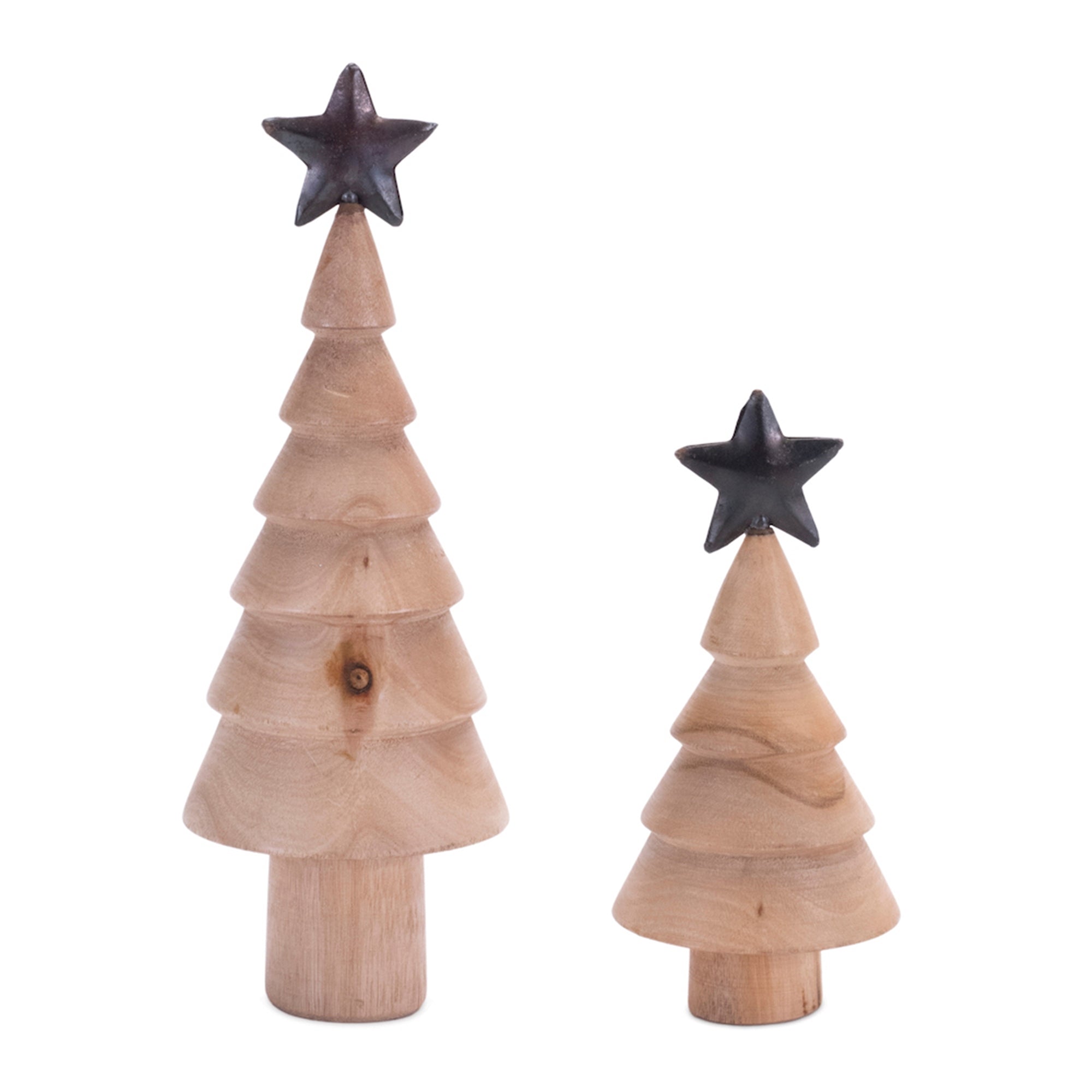 Natural Wood Tree with Metal Star (Set of 2)
