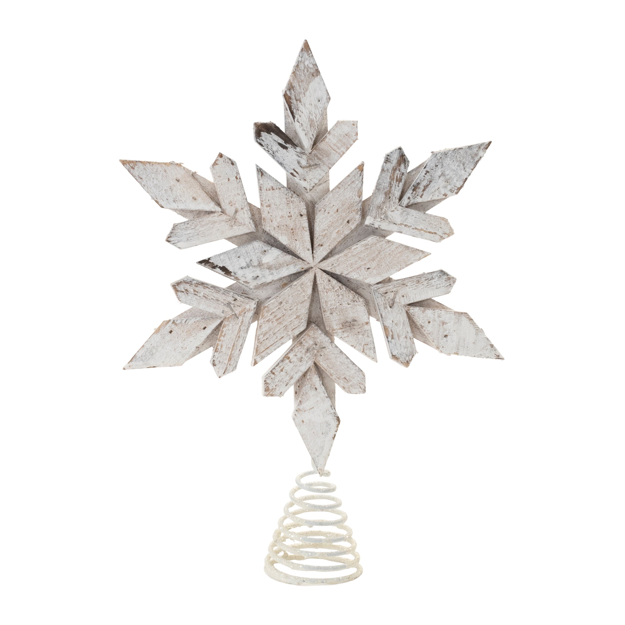 Distressed Fir Wood Snowflake Tree Topper 12"H