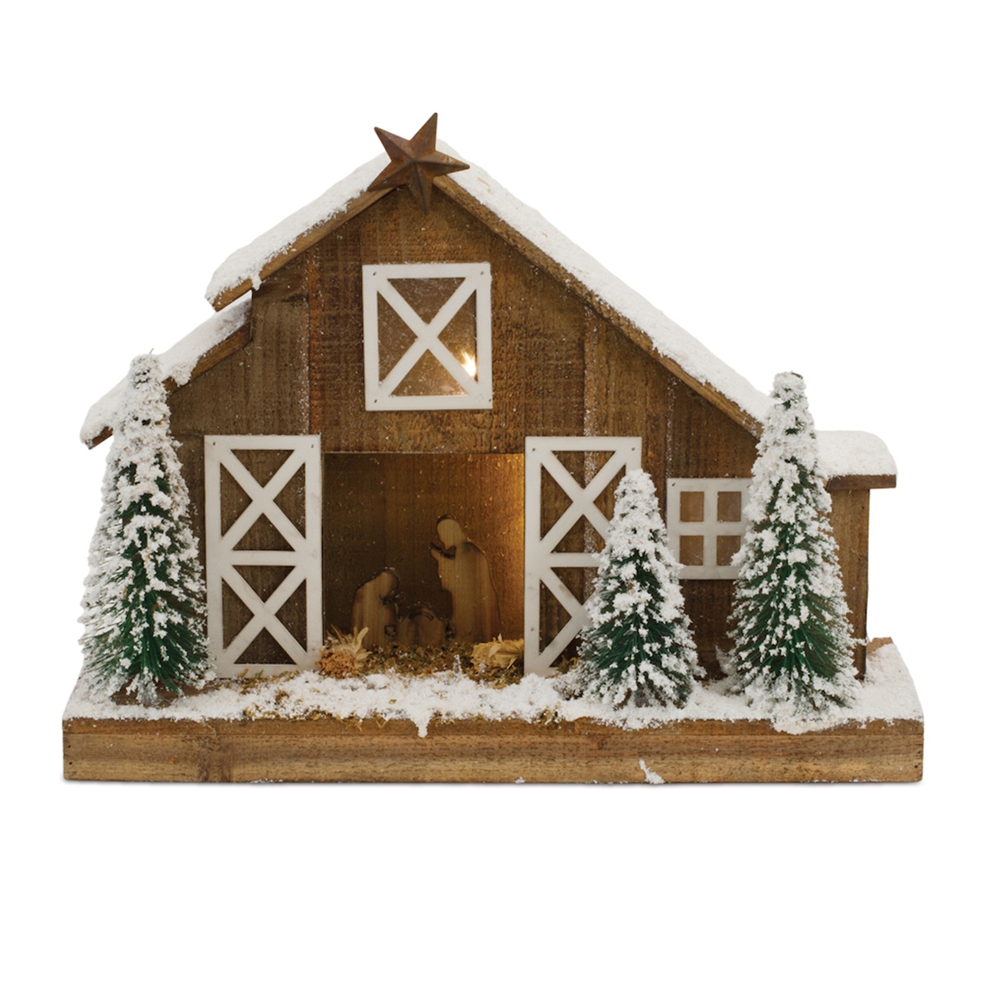 Holy Family w/Stable 19.5"L x 15"H Wood 3 AA Batteries, Not Included or USB Cord Included
