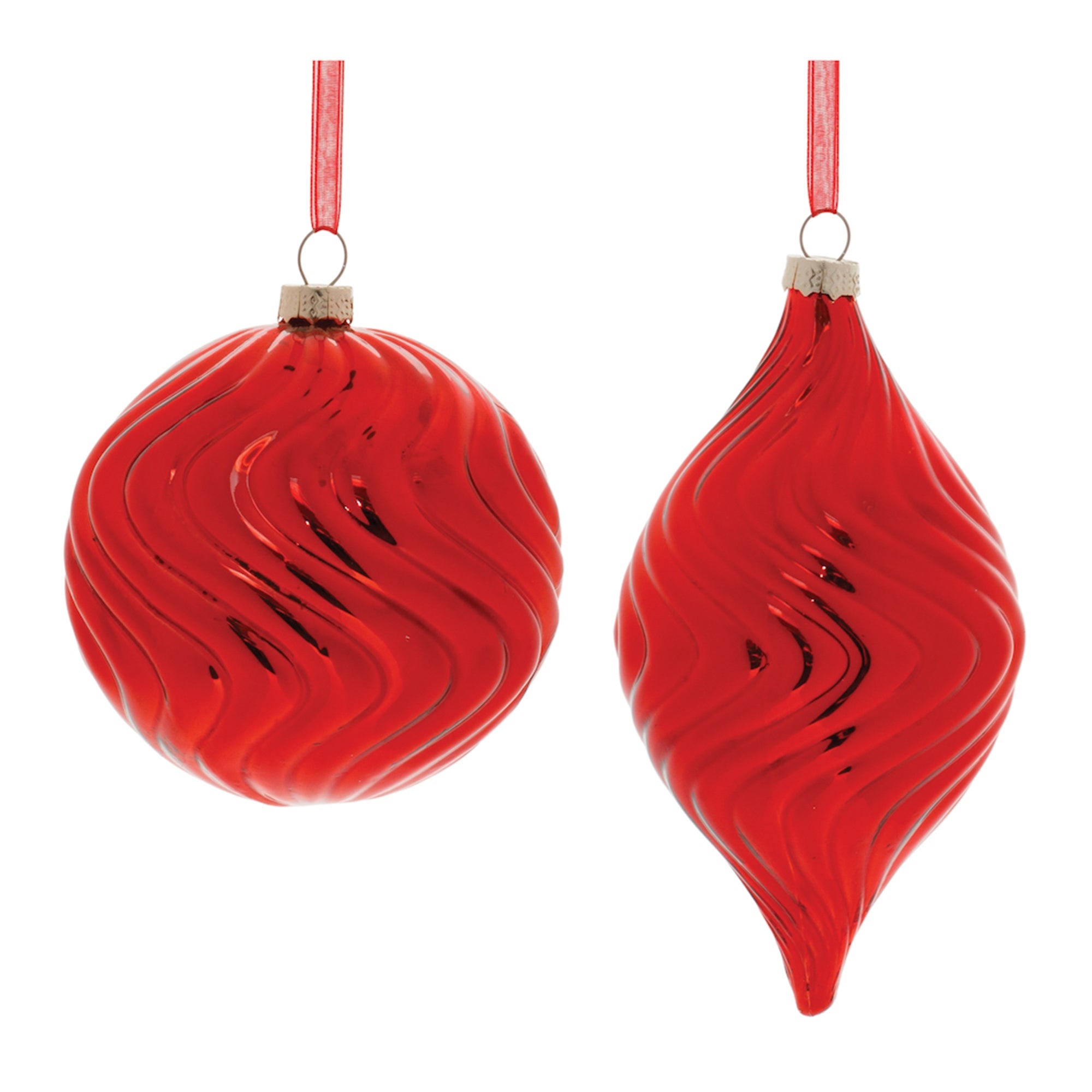 Red Wavy Glass Ornament (Set of 6)
