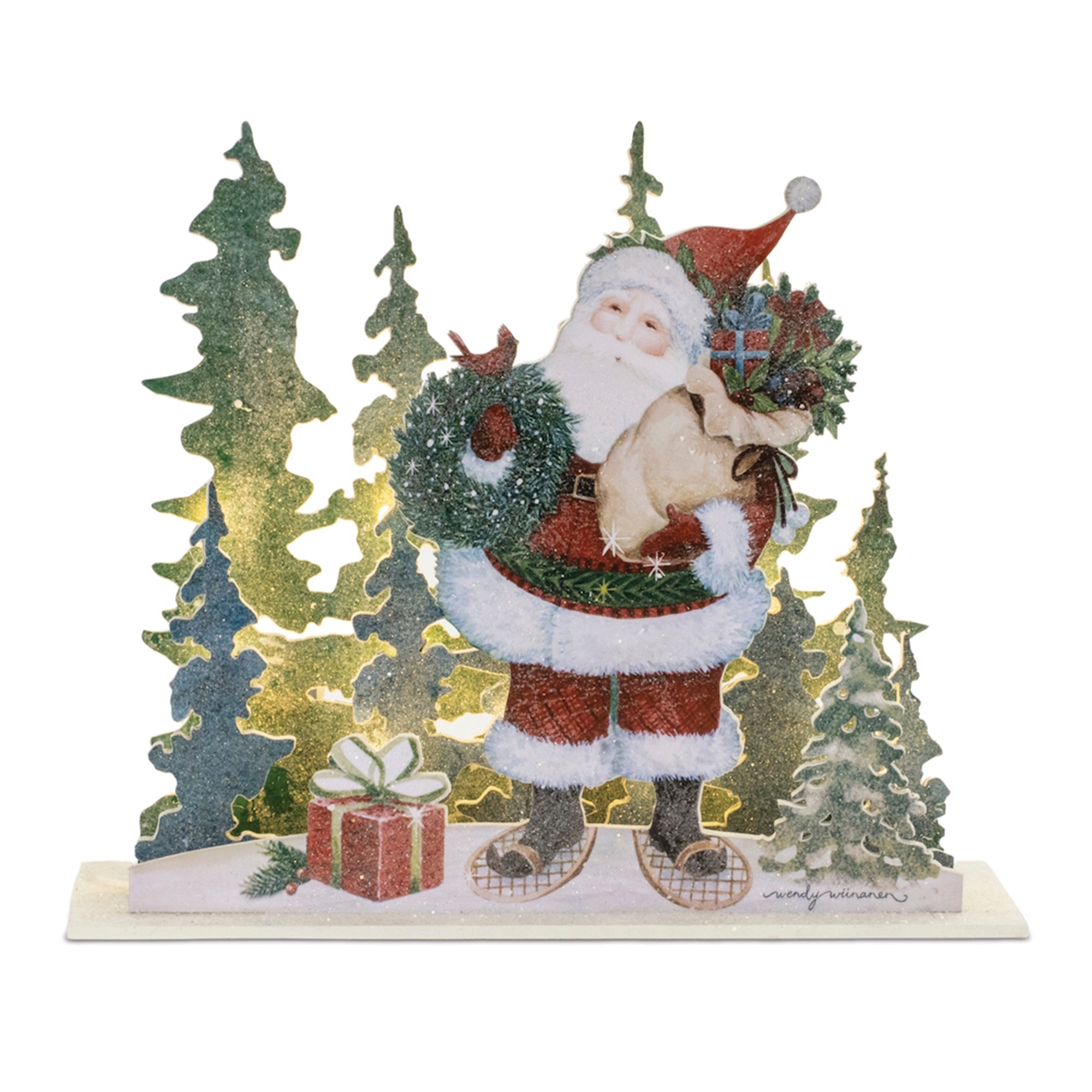 LED Santa Scene 13.5"L x 11.5"H Wood 6 Hr Timer 2 AA Batteries, Not Included