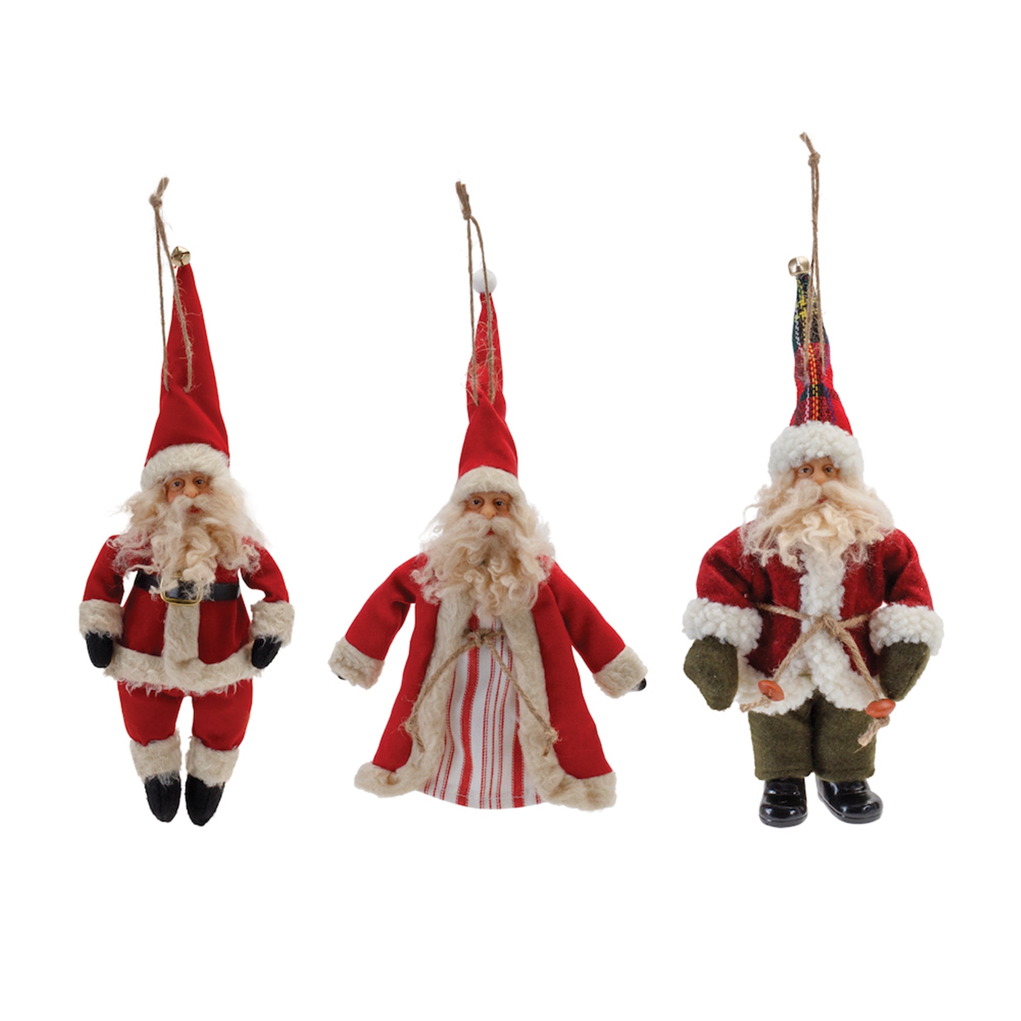 Santa Ornament (3 Asst) 10"H, 10.25"H, 11"H Polyester