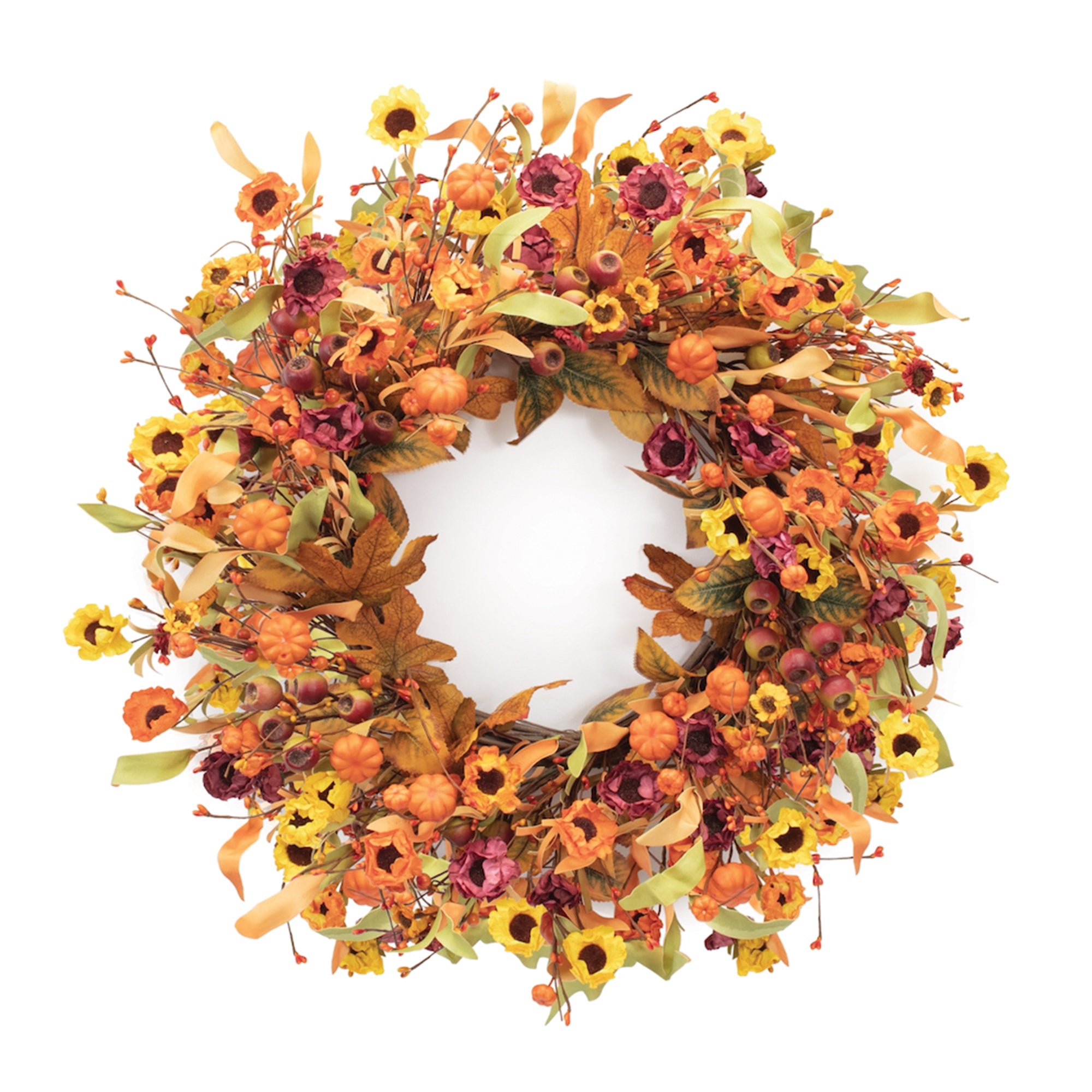 Fall Pod Pumpkin Floral Wreath 24"D