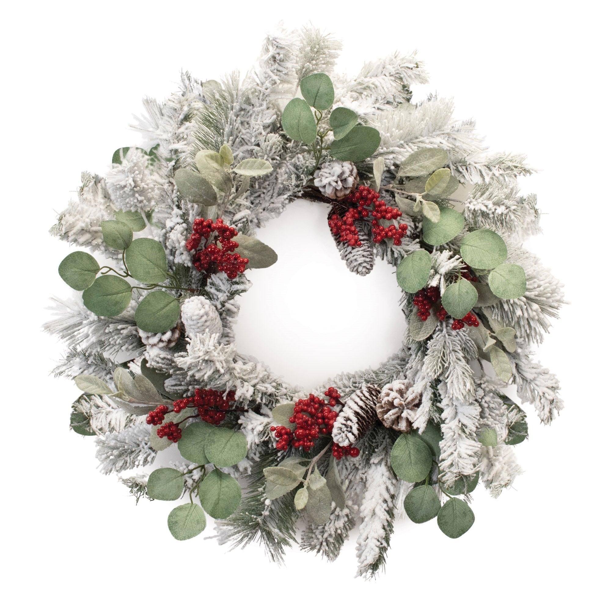 Flocked Pine Eucalyptus Berry Wreath 28"D