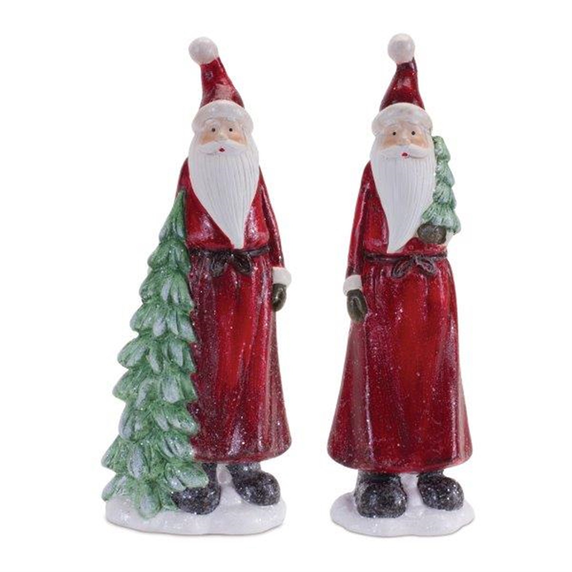 Glittered Santa Figurine with Tree (Set of 4)