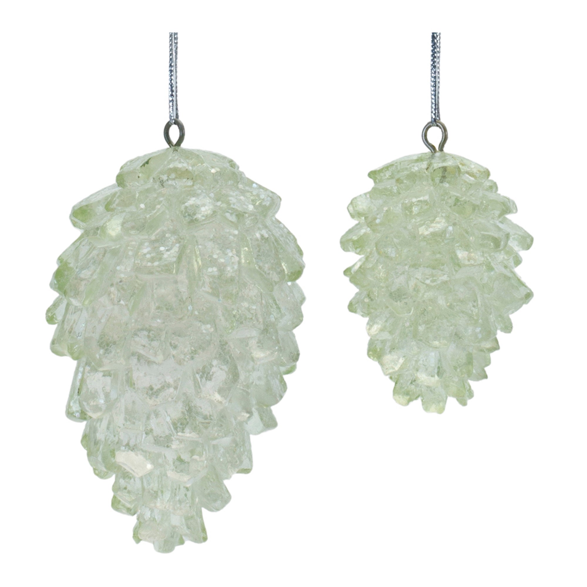 Green Glass Pinecone Ornament (Set of 8)