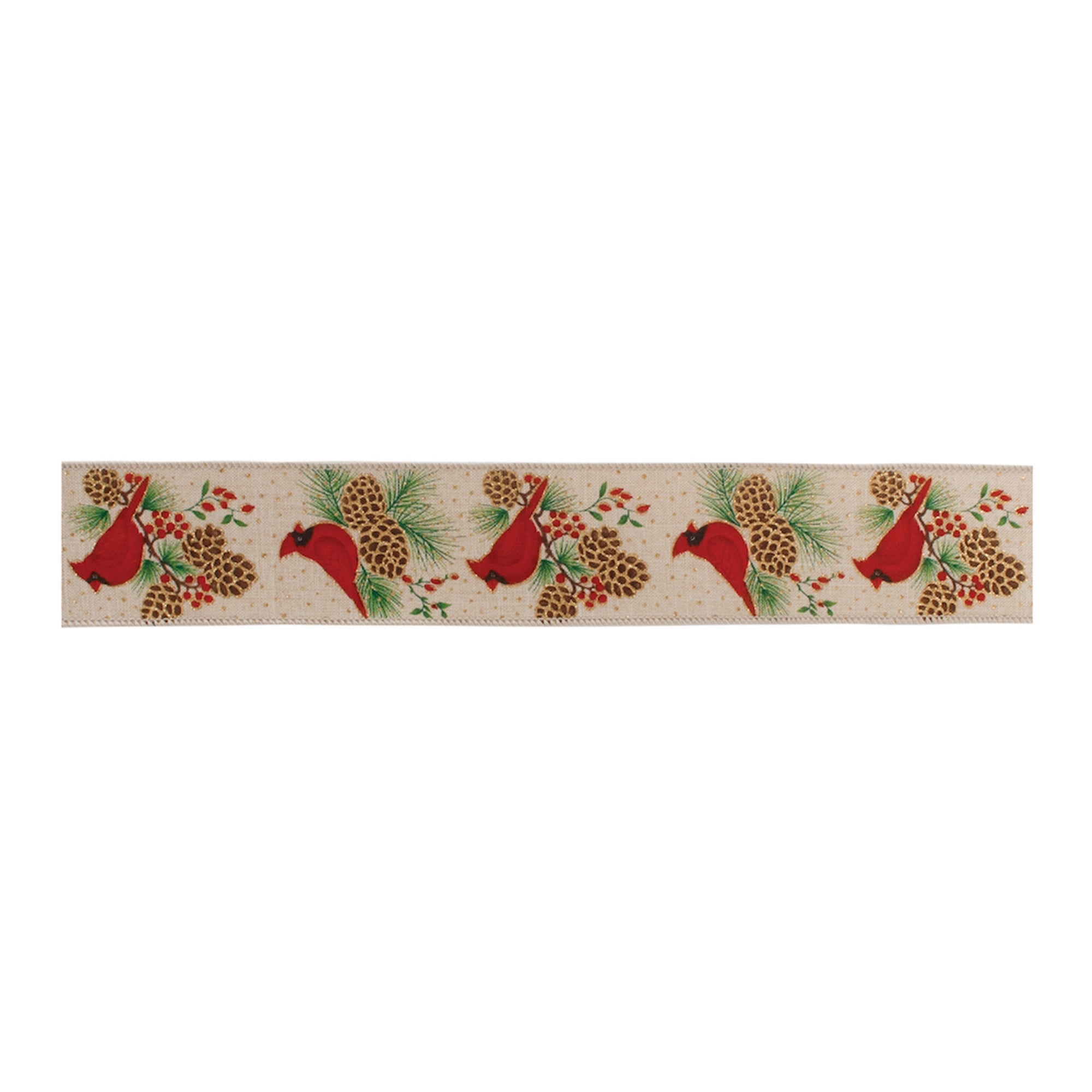 Winter Cardinal Pinecone Ribbon (Set of 2)