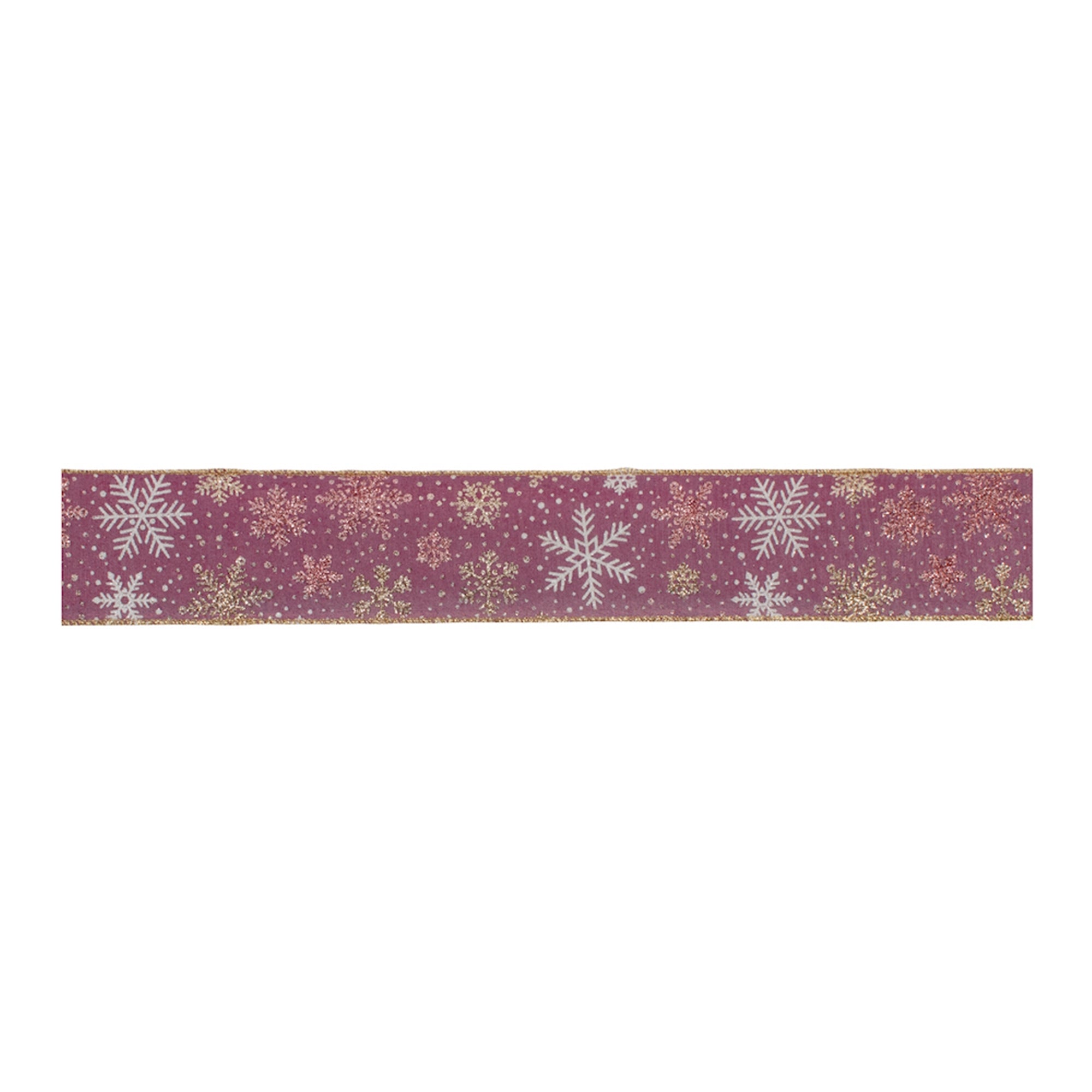 Mauve and Glitter Snowflake Wired Ribbon 2.5" x 10yds.