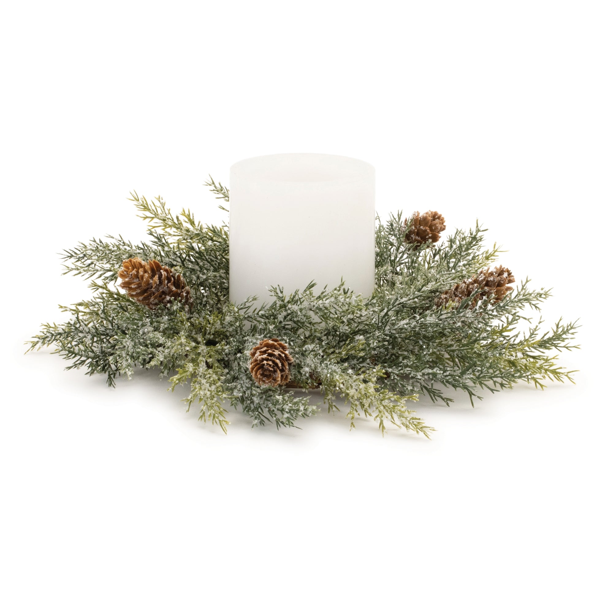 Icy Pine Candle Ring 10"D (Fits a 4" Candle)