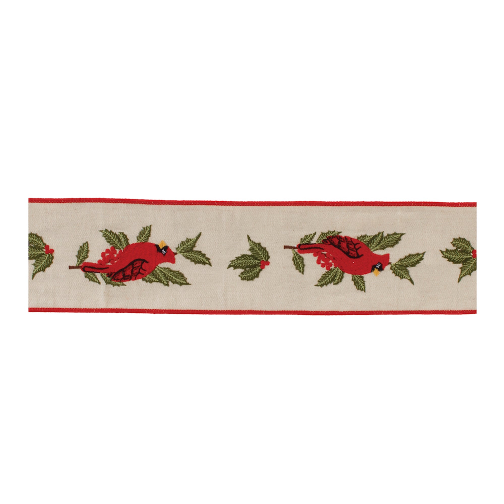 Embroidered Winter Cardinal Ribbon 4" x 5 yds.
