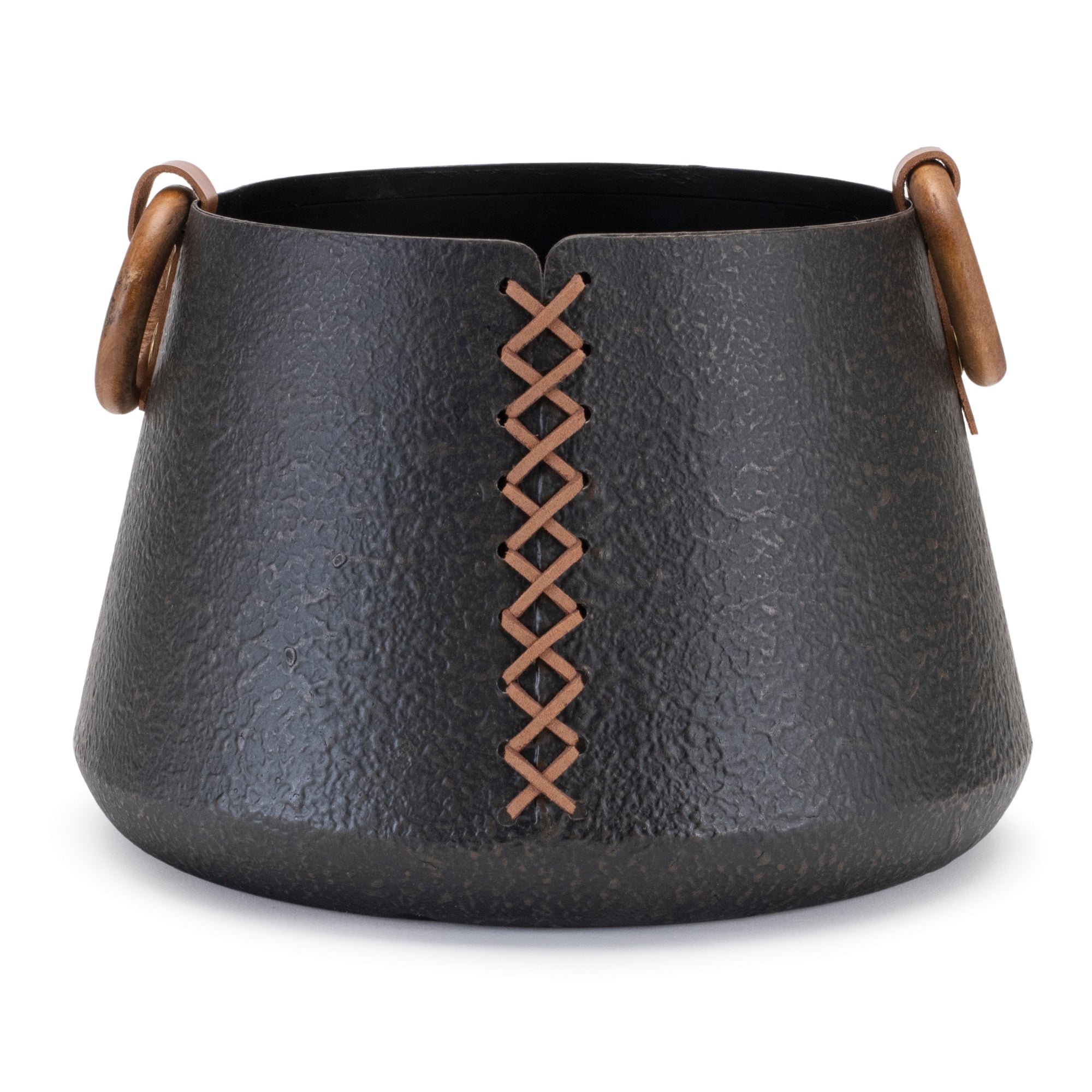 Iron Metal Vase with Leather Accents (Set of 2)