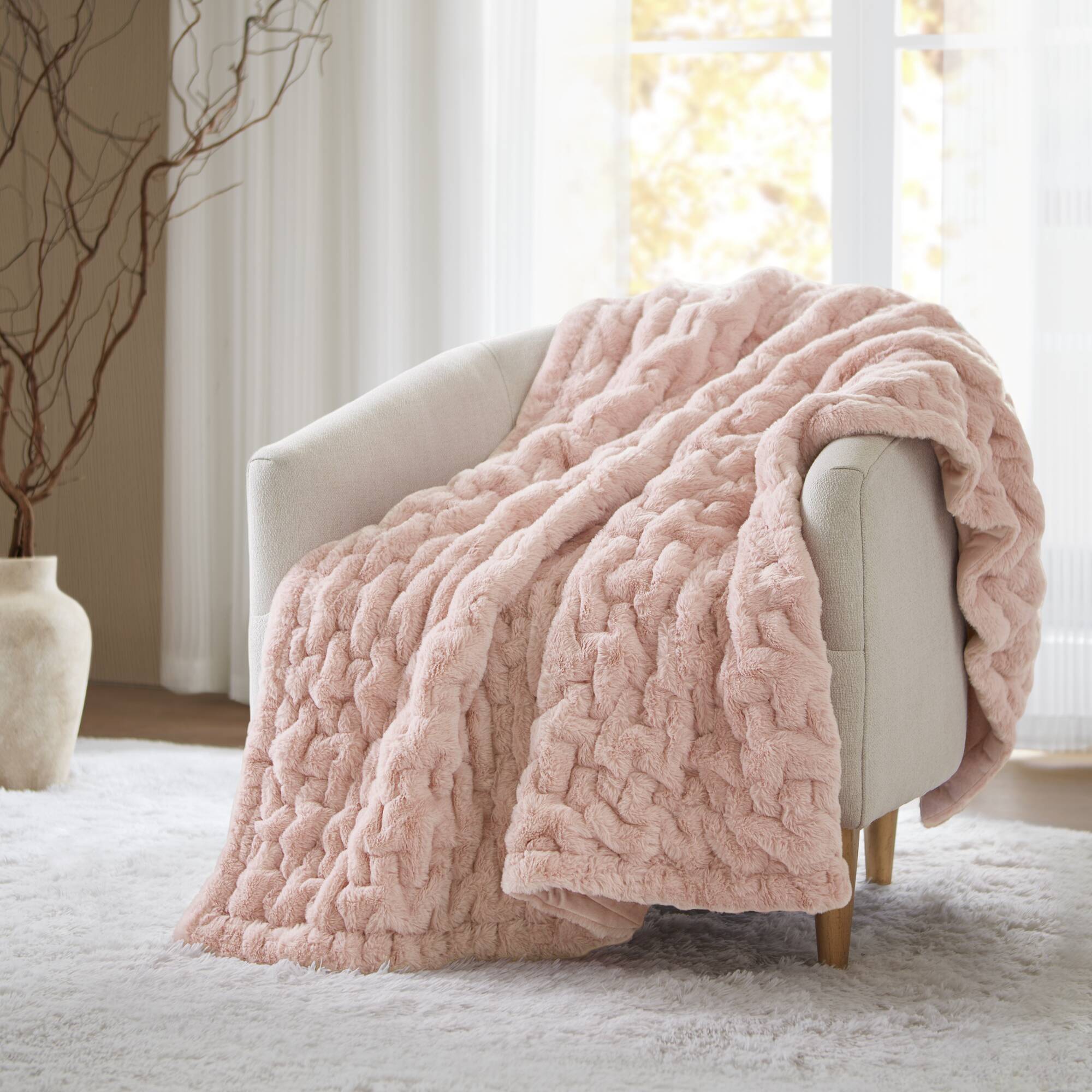 Ruched Fur Oversized Faux Fur Throw