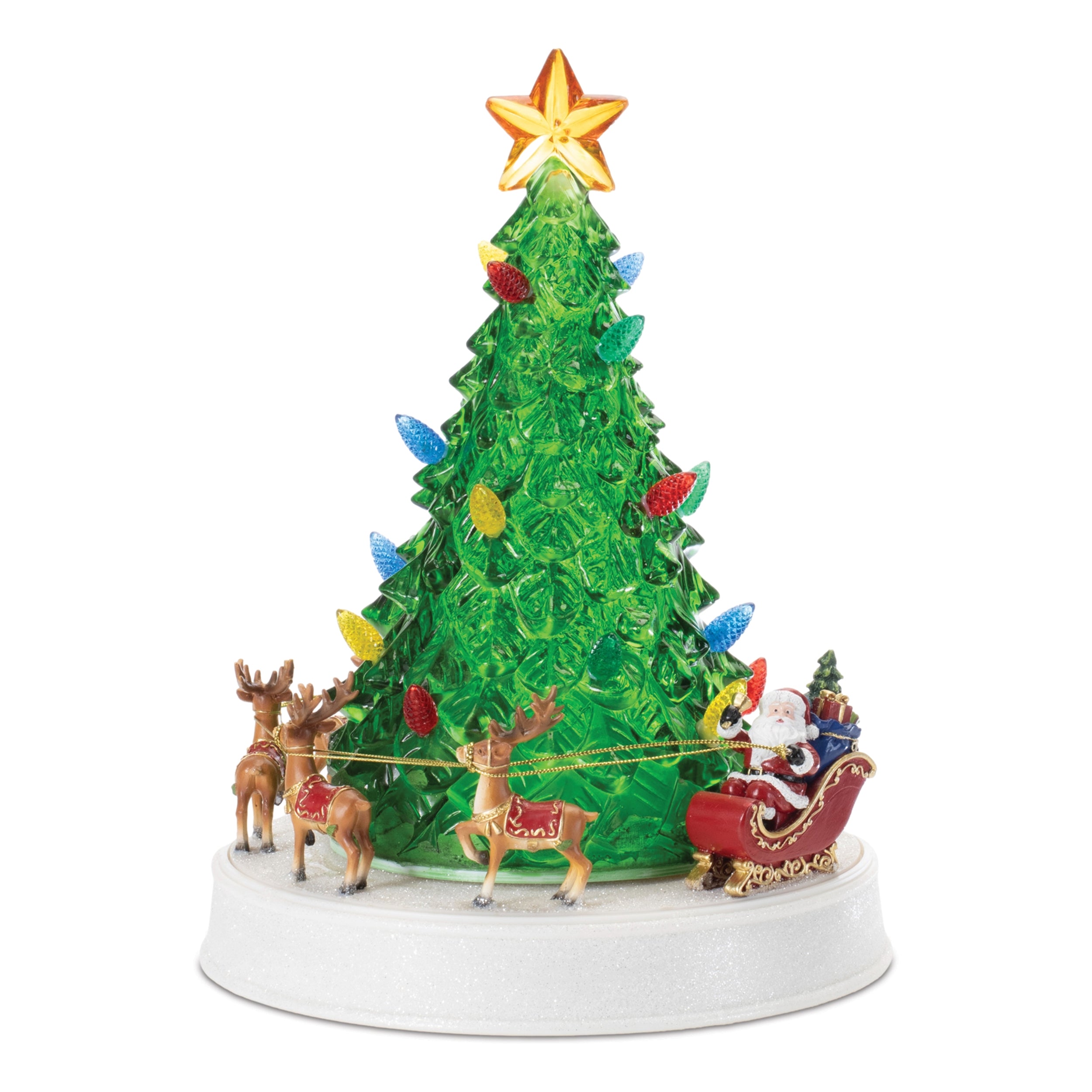 Rotating Musical LED Christmas Tree w/Santa and Sleigh 11”H 3 AA Batteries Not Included/USB