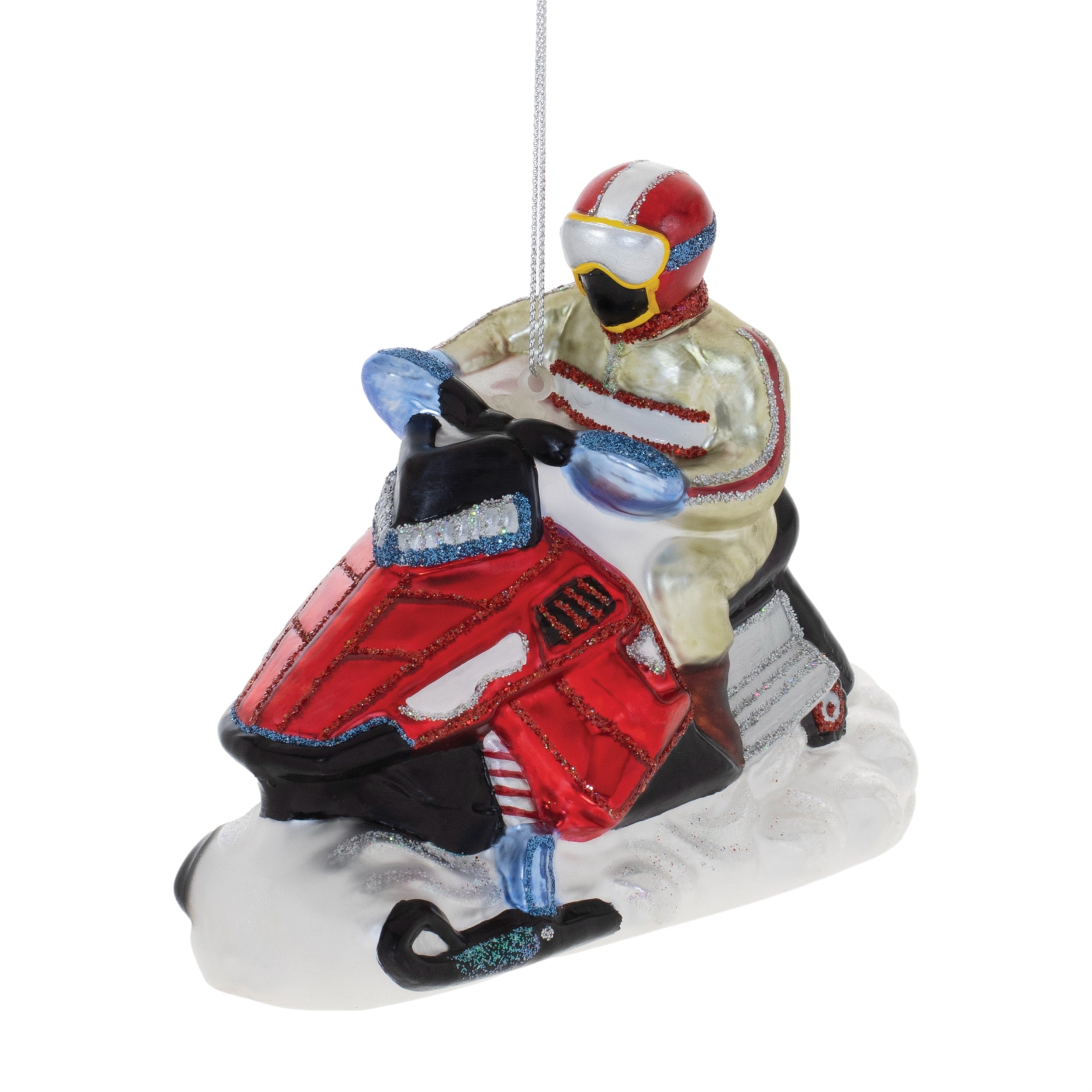 Snowmobile Ornament 4.75”H Glass
