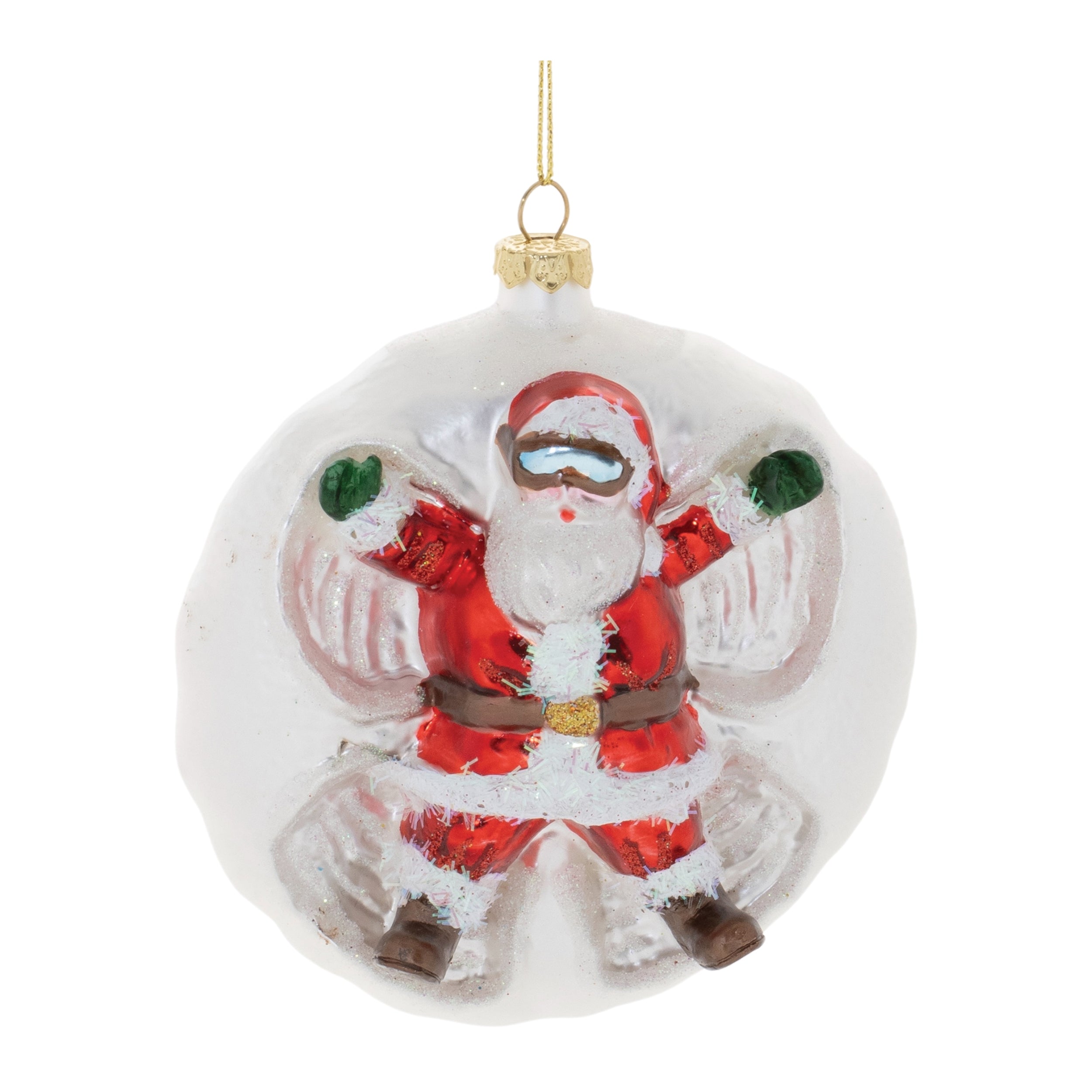 Santa/Snow Angel Ball Ornament 4”D Glass