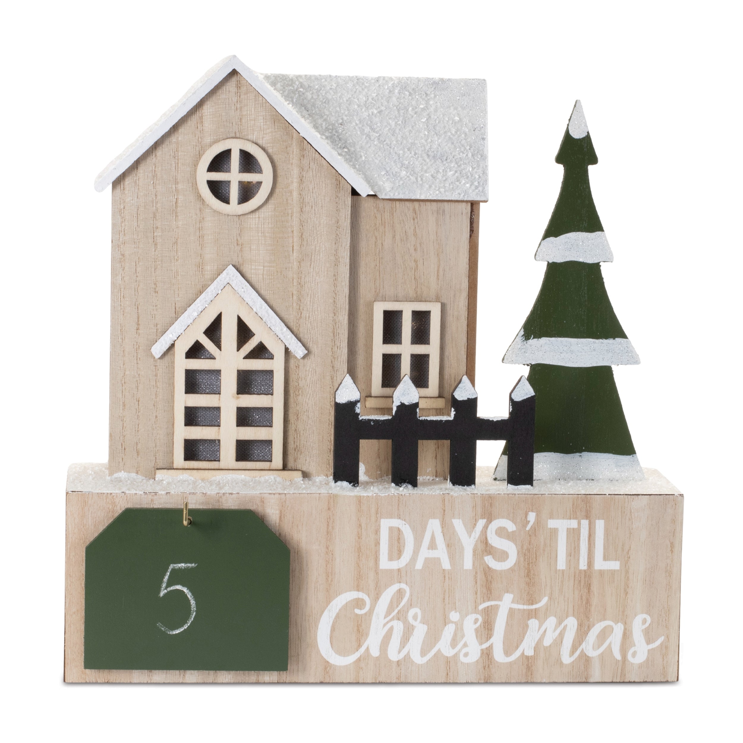 LED House and Tree Christmas Countdown 12"L x 11.5"H MDF/Tin 2 AA Batteries Not Included