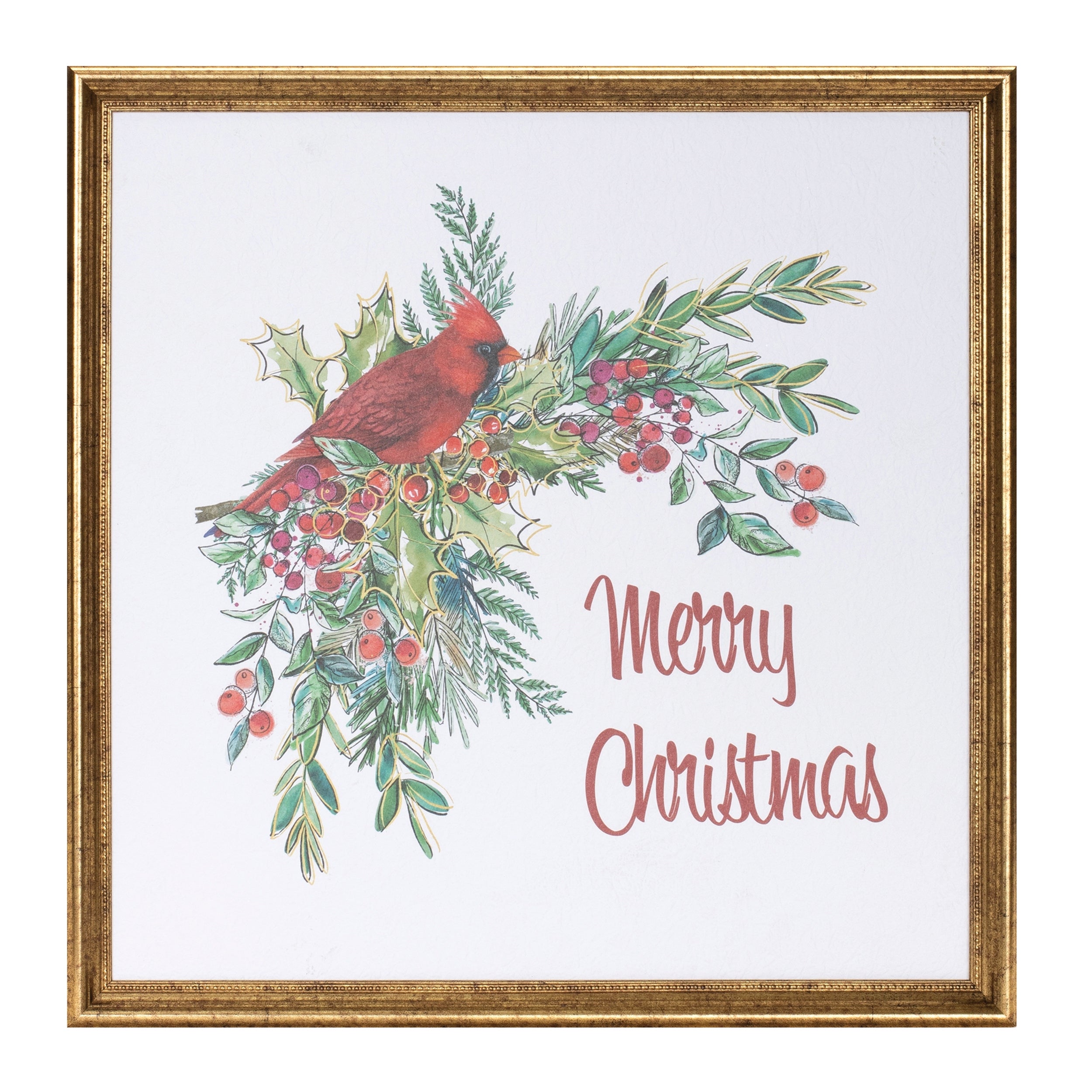 Merry Christmas Cardinal Print 16"SQ MDF/Paper/Plastic