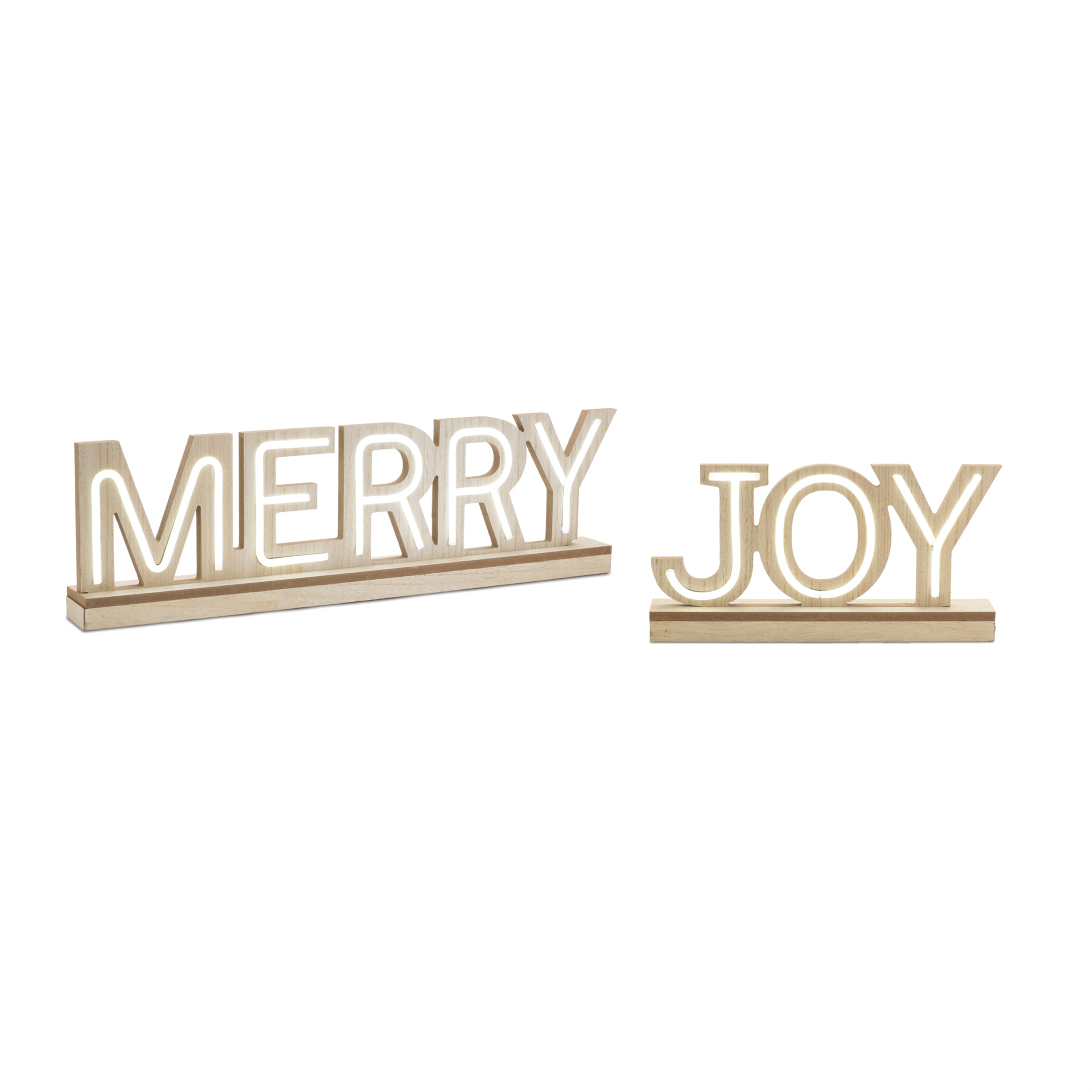 LED Joy and Merry (Set of 2) 13.5"L x 6.5"H, 24"L x 6.5"H MDF 2 AA Batteries Not Included/USB Cord Included