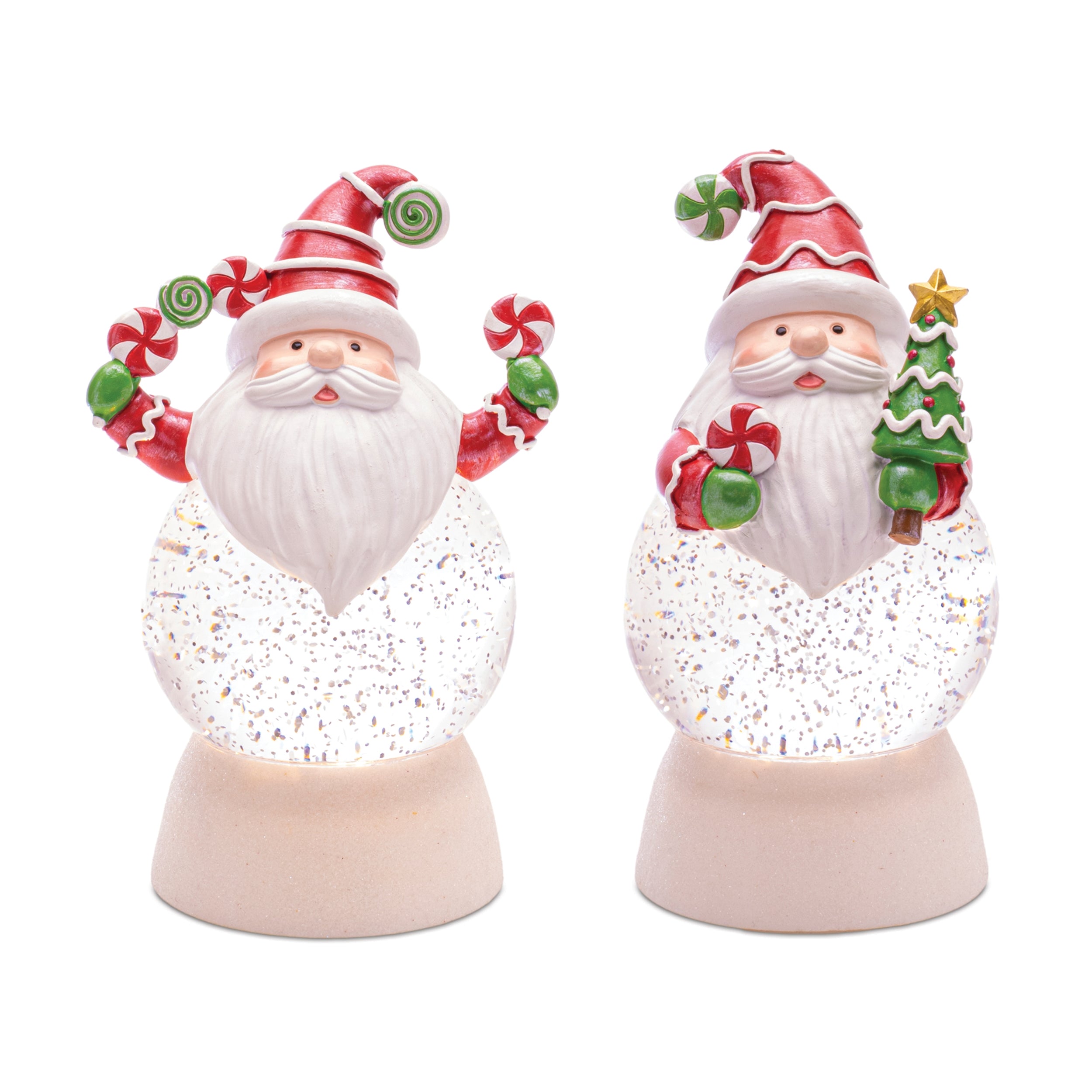 LED Snow Globe w/Santa (Set of 2) 7.5"H Plastic 3 AAA Batteries Not Included/USB Cord Included 6 Hr Timer
