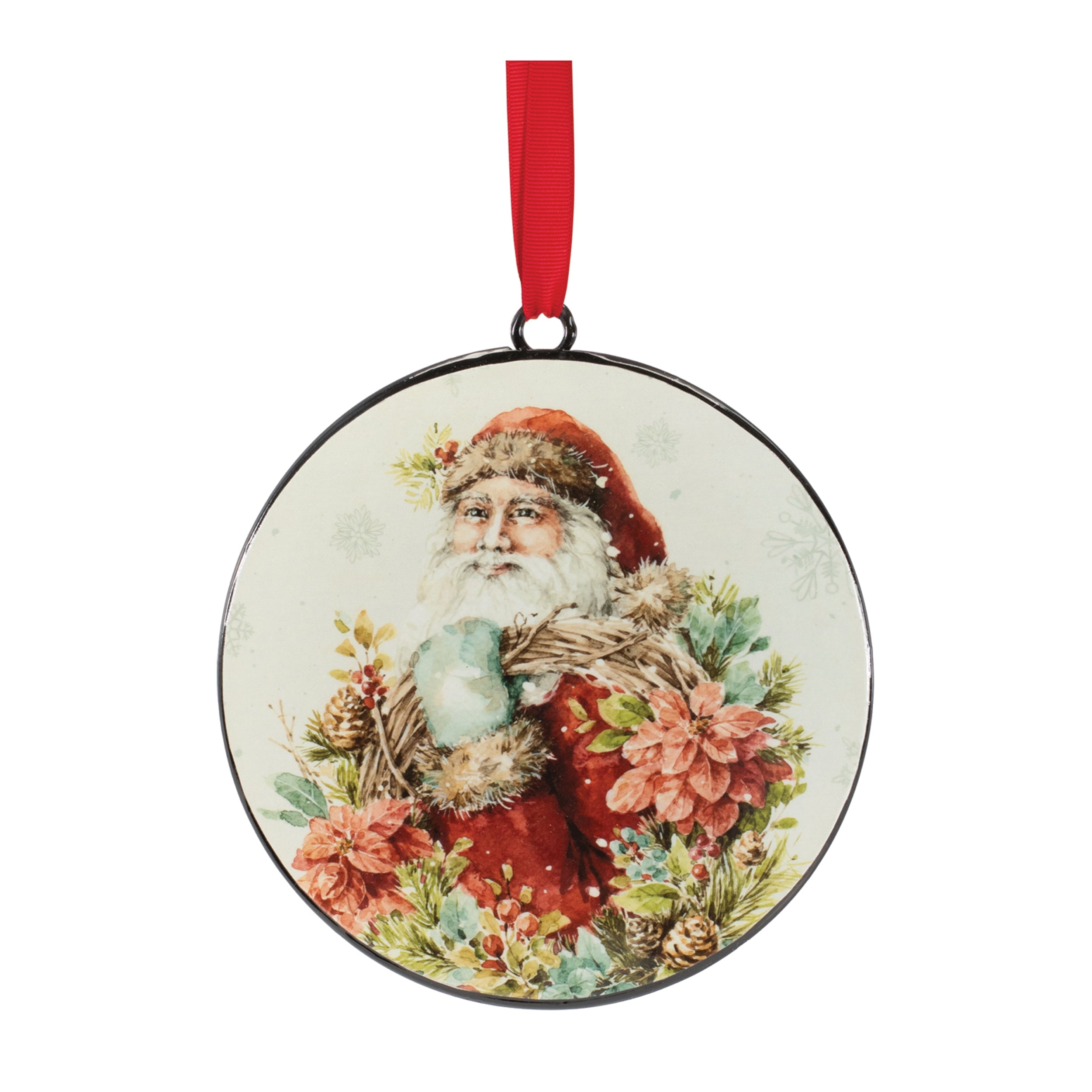Santa Disc Ornament 6”H Iron