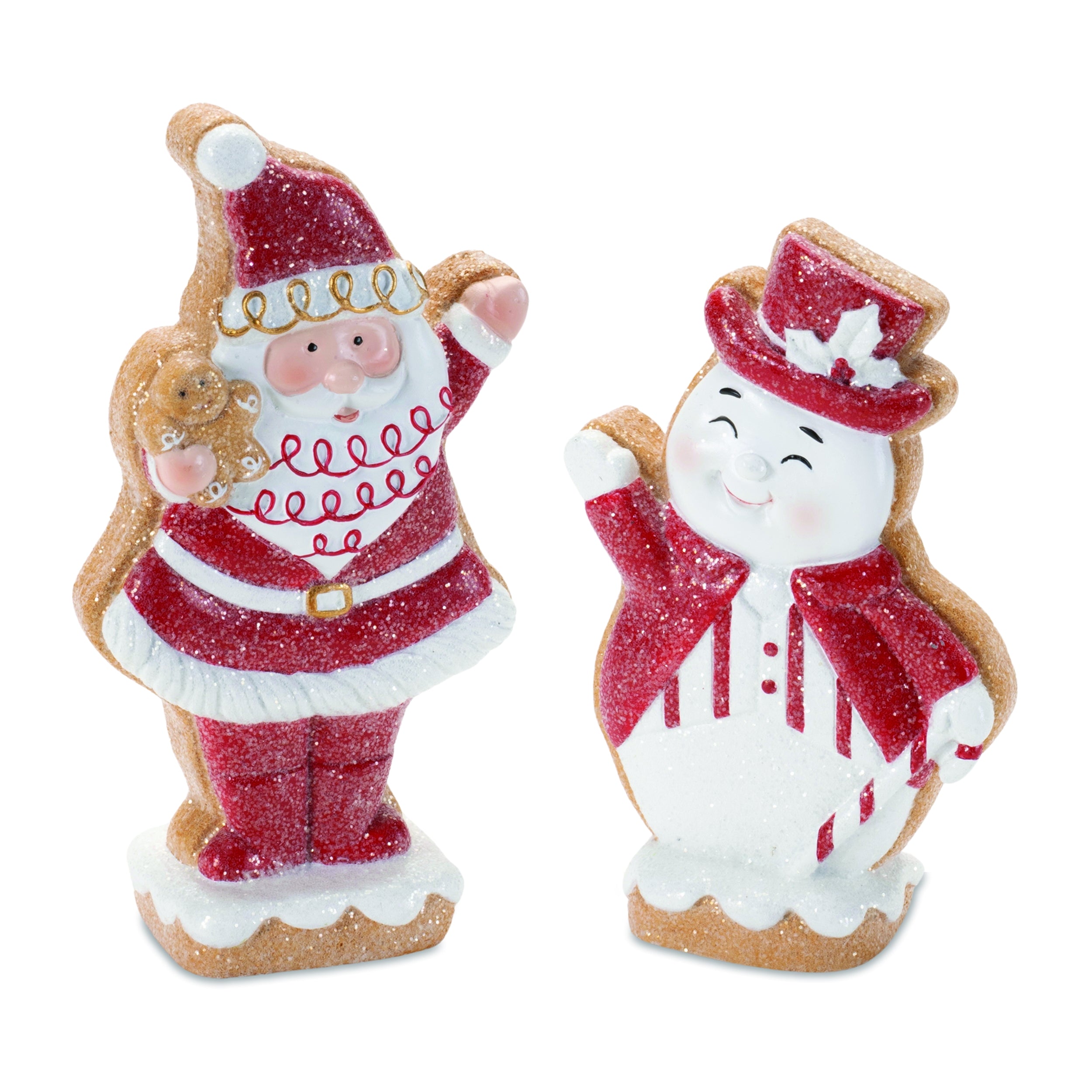 Gingerbread Santa and Snowman (2 Asst) 5.5"H, 6.5"H Resin
