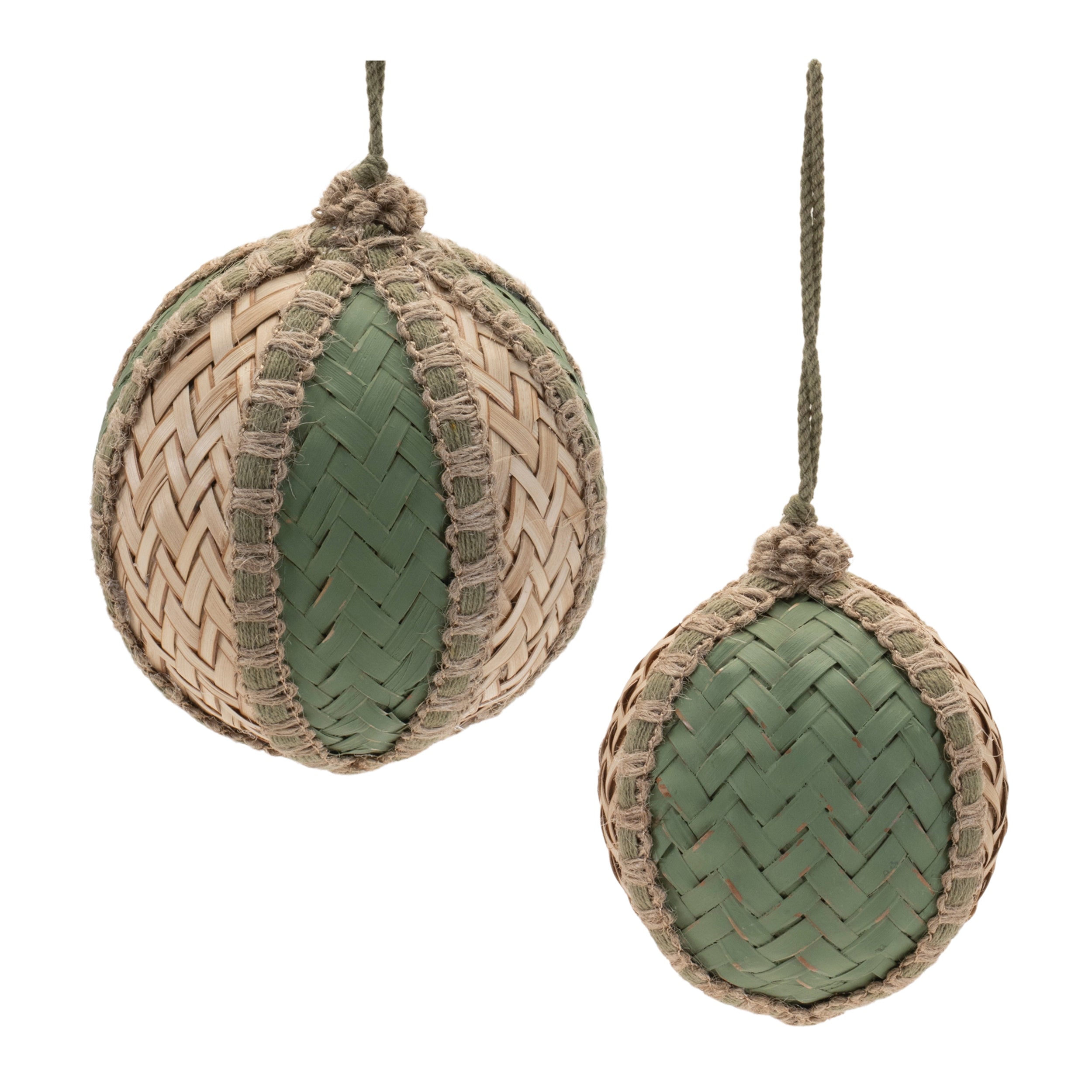 Ball Ornament (Set of 4) 4"D, 5"D Plastic/Bamboo/Fabric