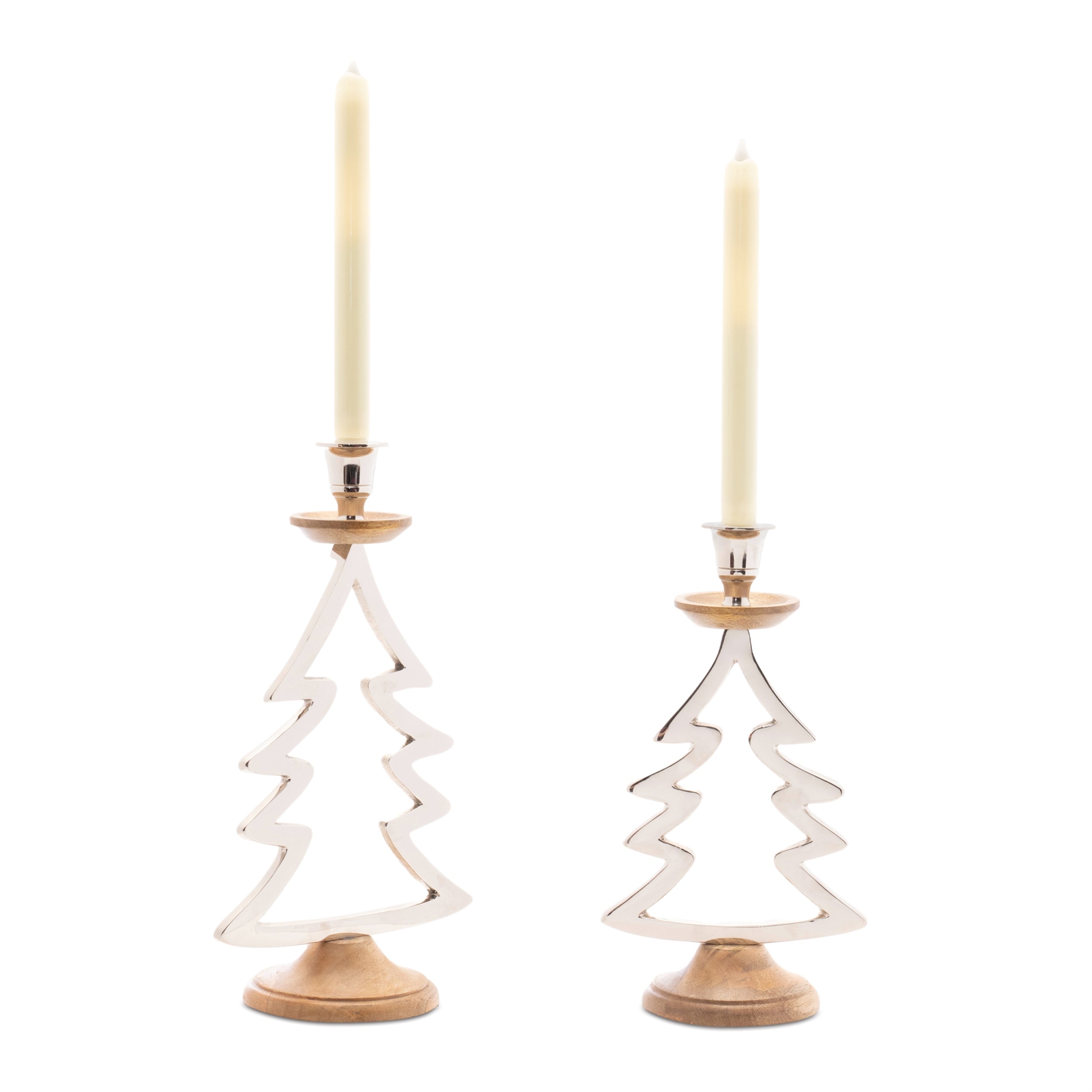 Tree Candle Holder (Set of 2) 11.5"H, 13"H Aluminum/Wood