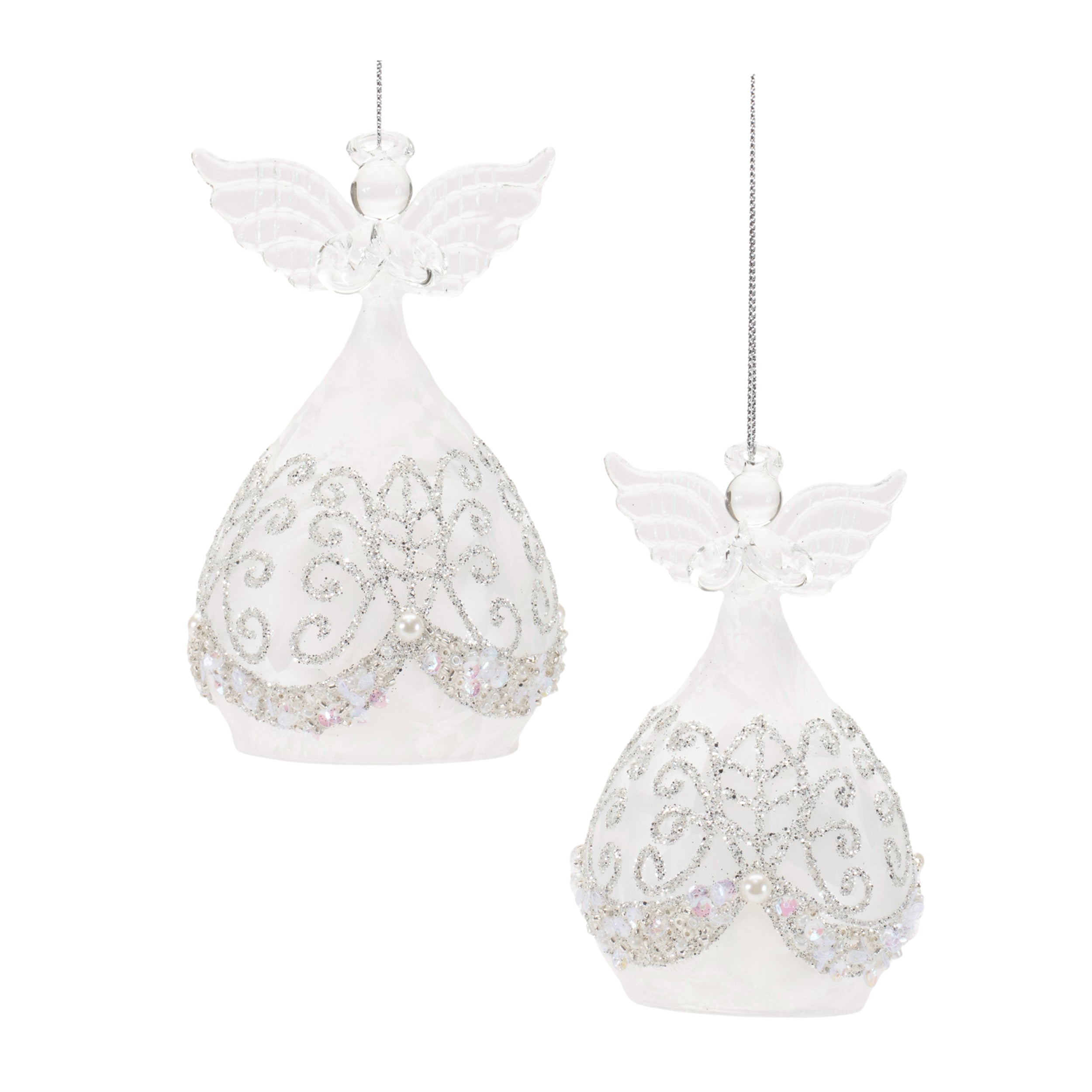 Angel Teardrop Ornament (Set of 4) 4"H, 5"H Glass