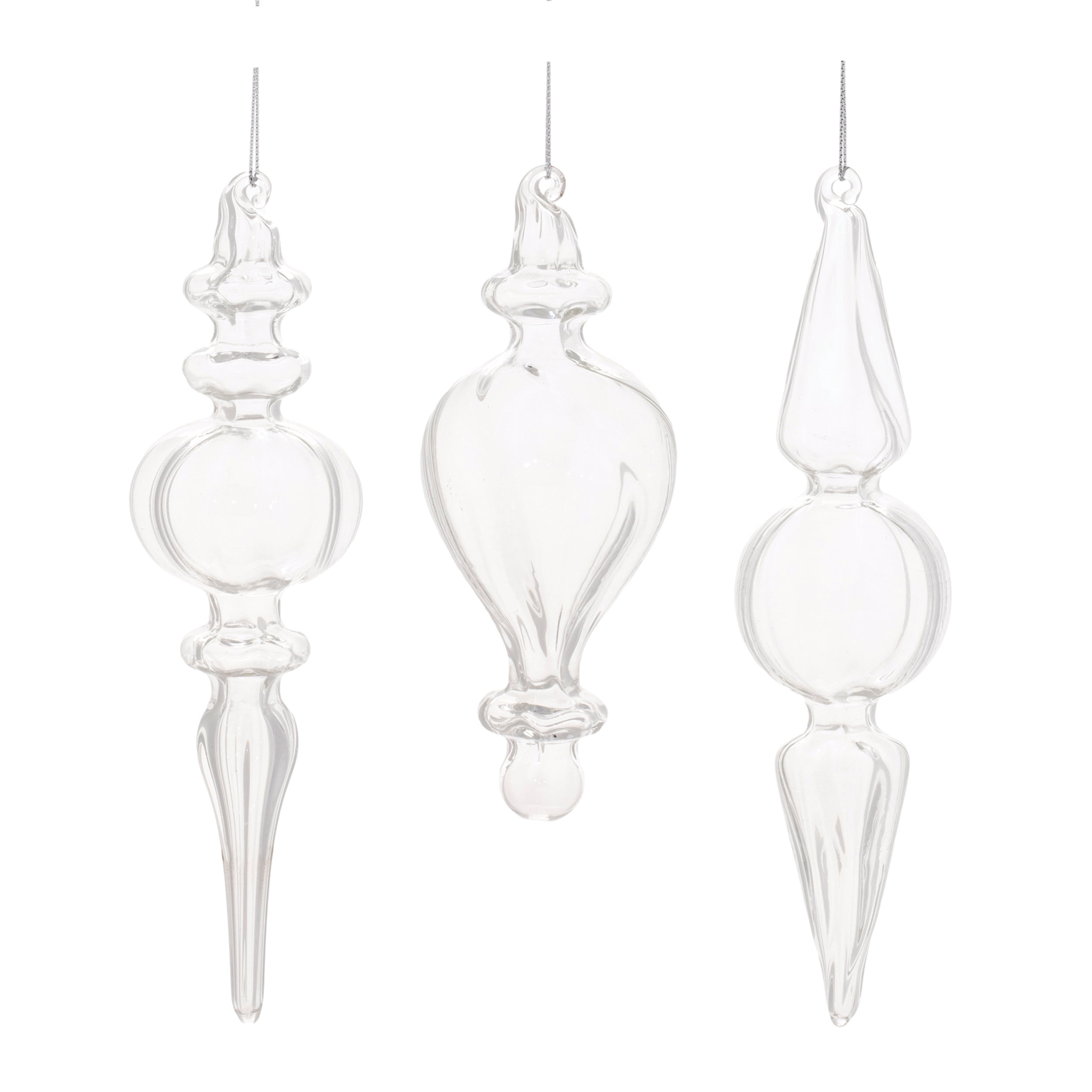 Finial Ornament (Set of 12) 5.5"H, 7.5"H Glass
