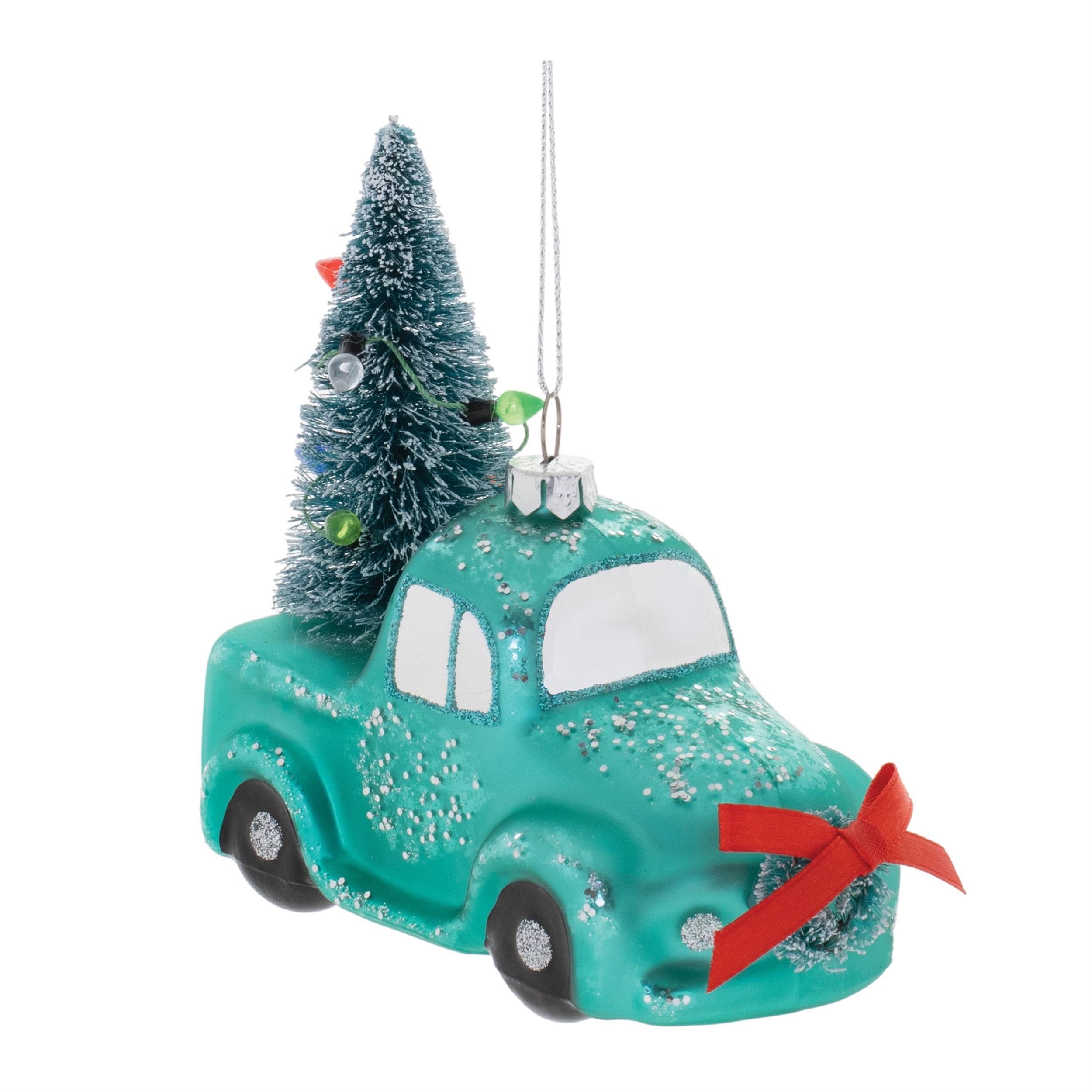 Truck and Tree Ornament 4”H Glass