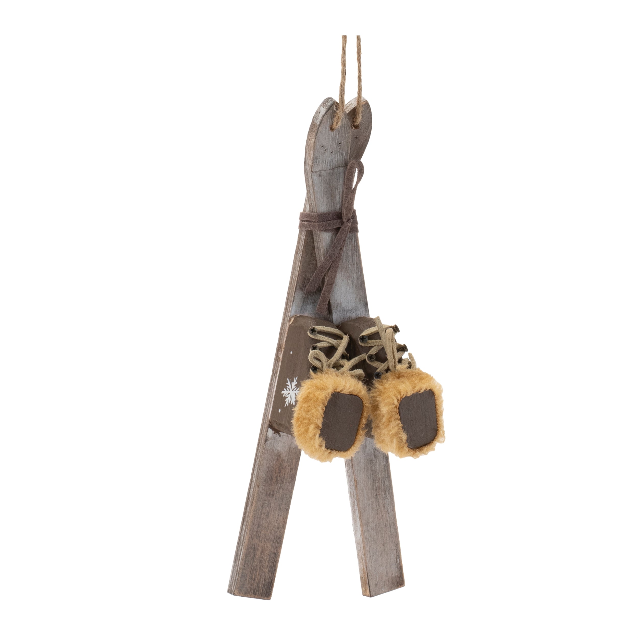 Ski and Boot Ornament 9”H Wood