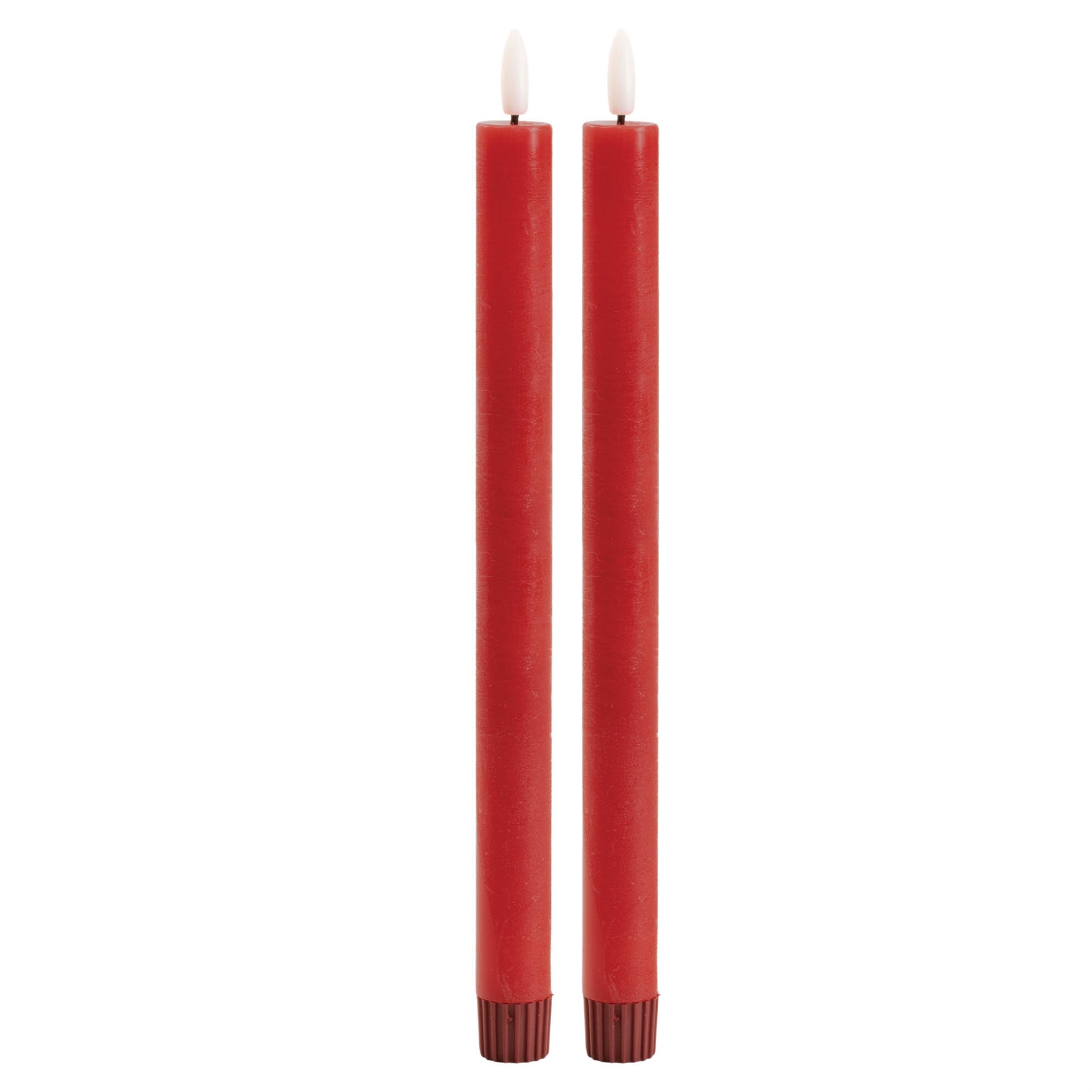 FIA Wick Taper Candle (Set of 2) RED 11"H Wax/Plastic 2 AAA Batteries Not Included