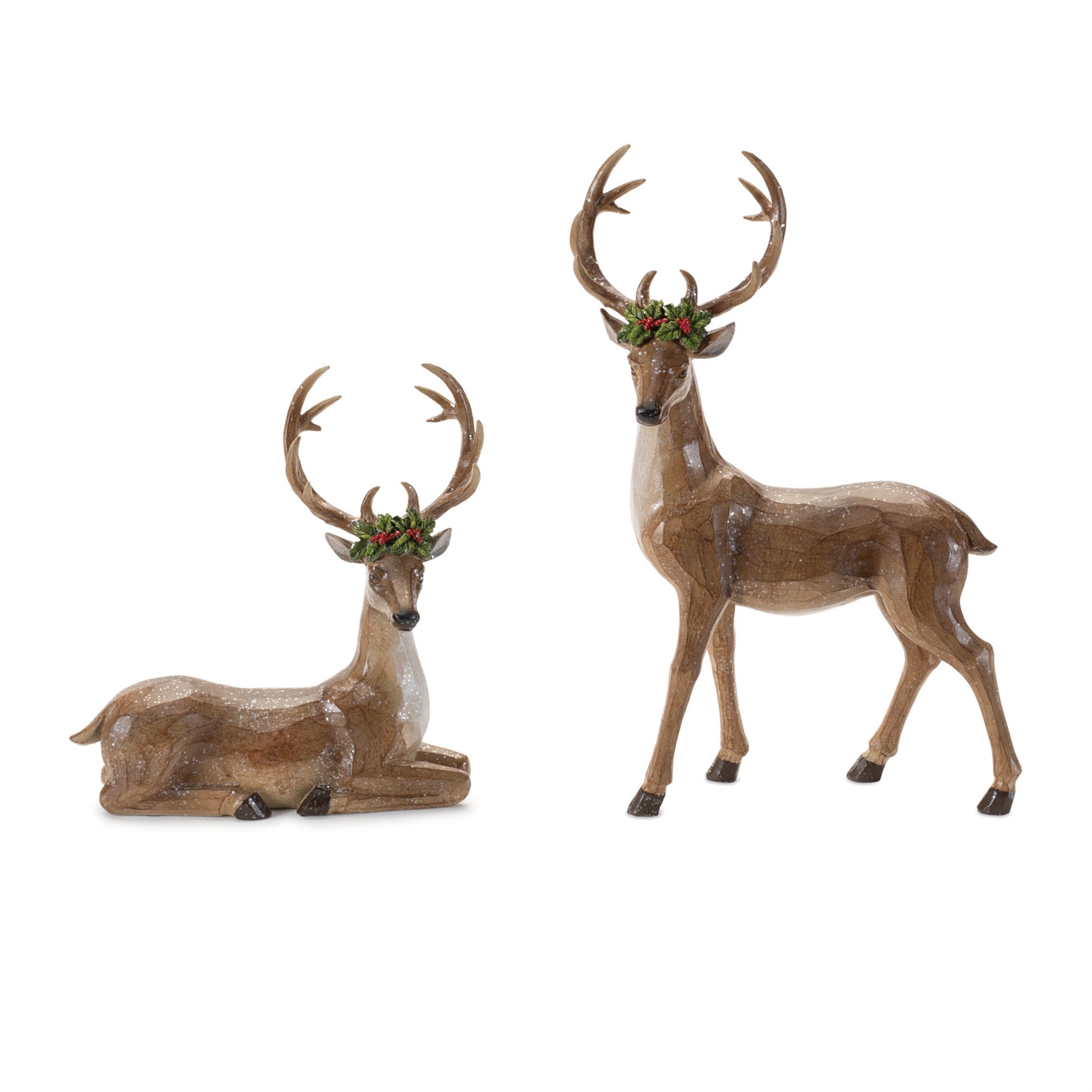 Deer w/Holly (Set of 2) 8.5"H, 13"H Resin