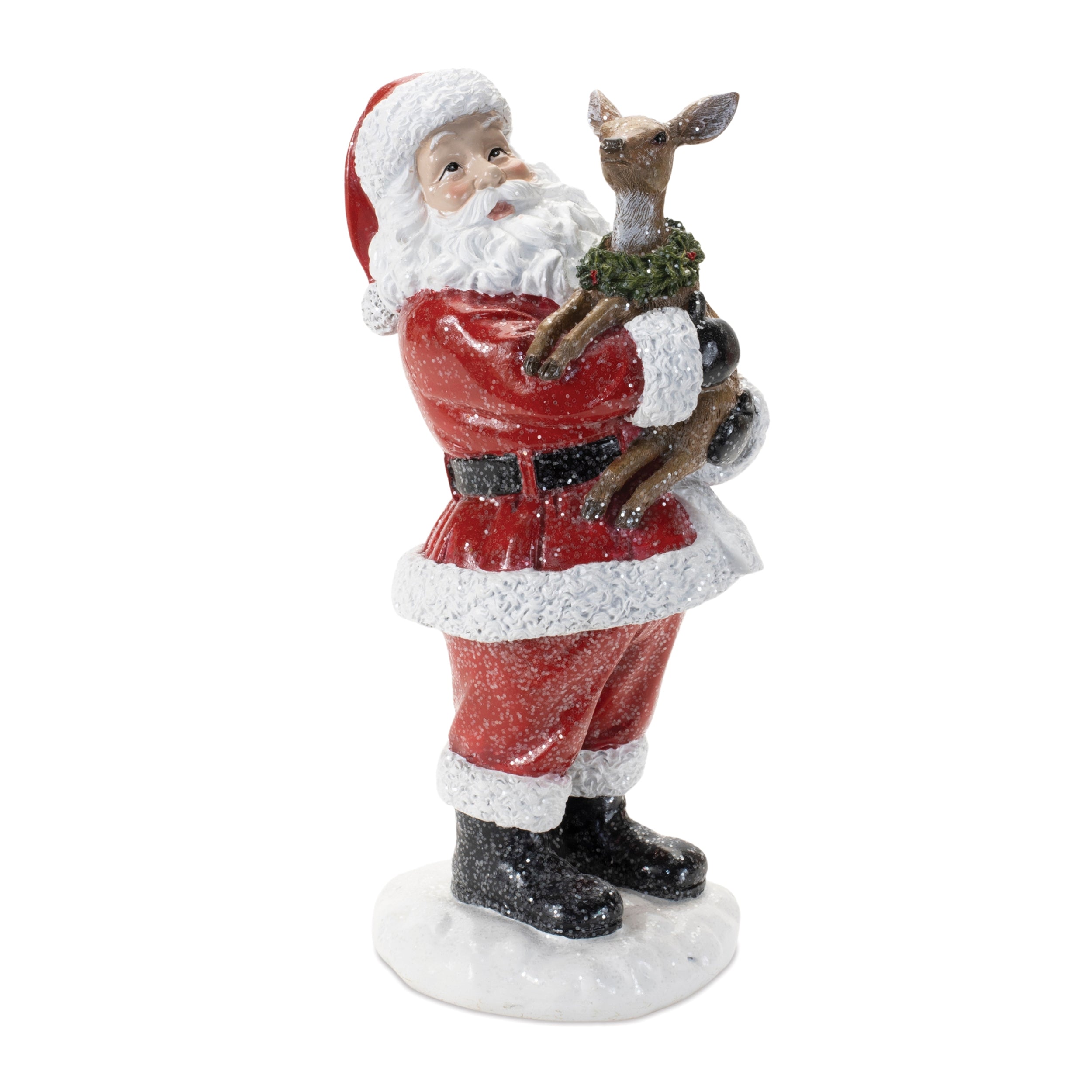 Santa w/Deer 11.5”H Resin
