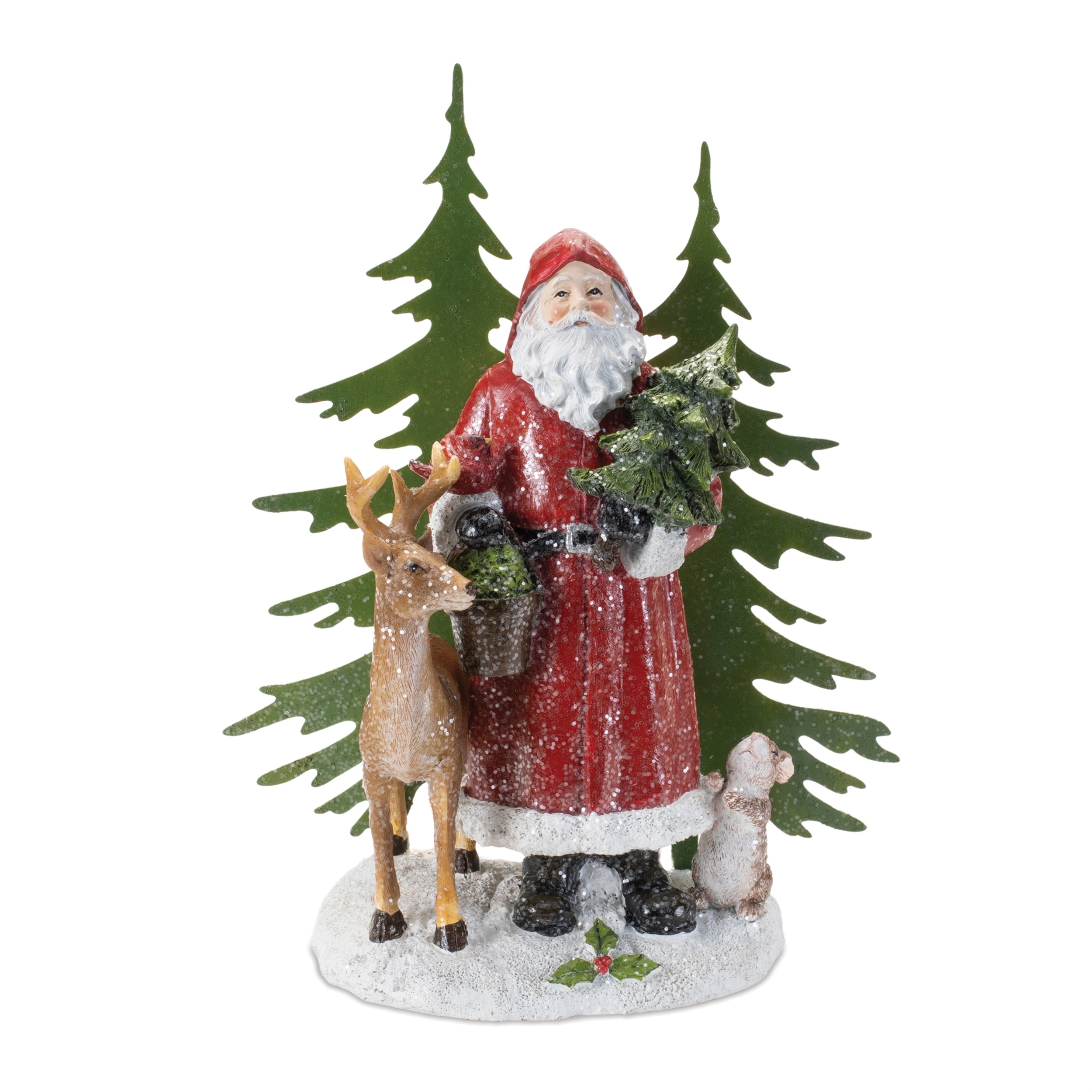 Santa w/Animals 10.5”H Resin