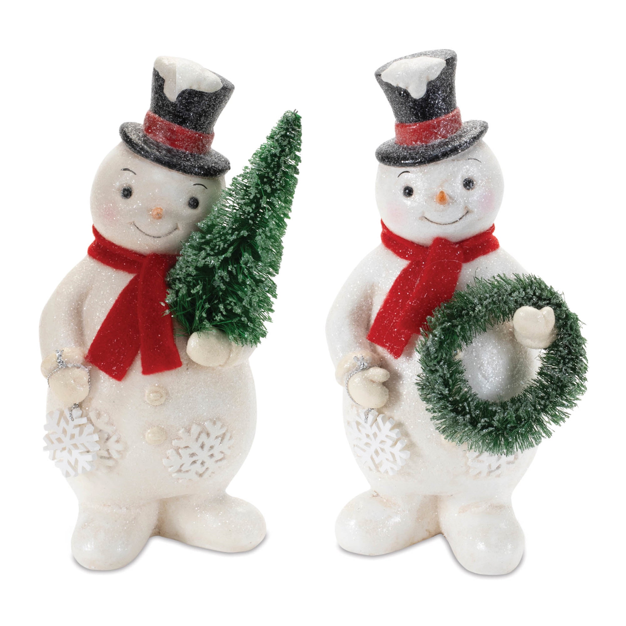 Snowman w/Tree and Wreath (Set of 2) 8"H Paper Pulp/Sisal