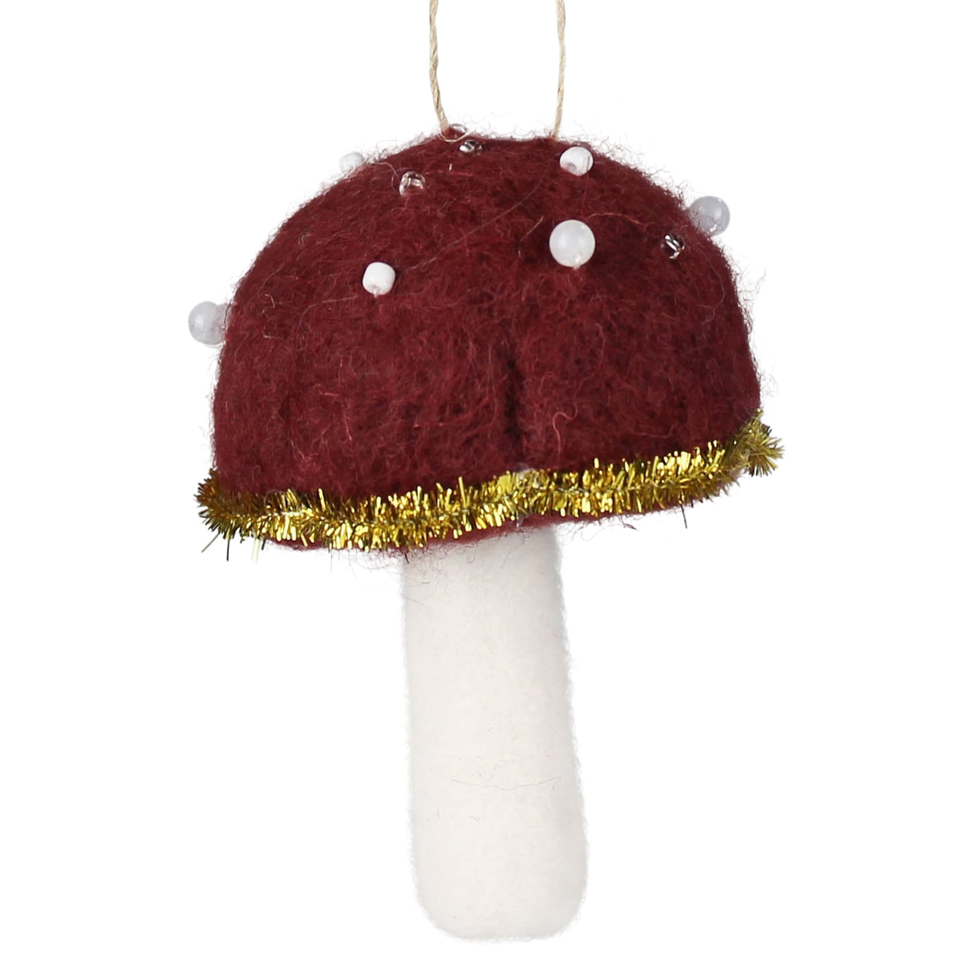 Mushroom Ornament, Felt, White Dots