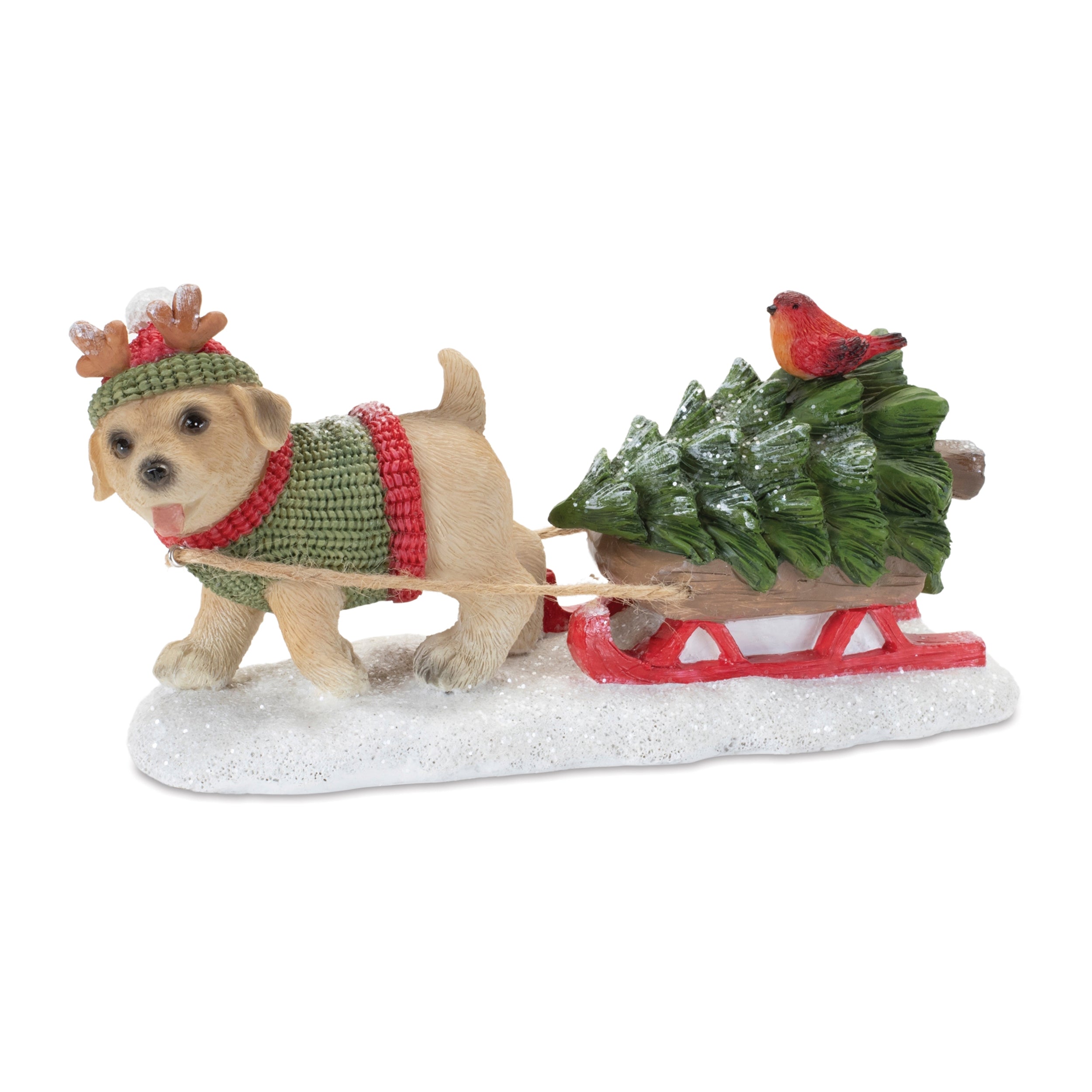 Dog w/Sleigh 8"L x 3.25"H Resin